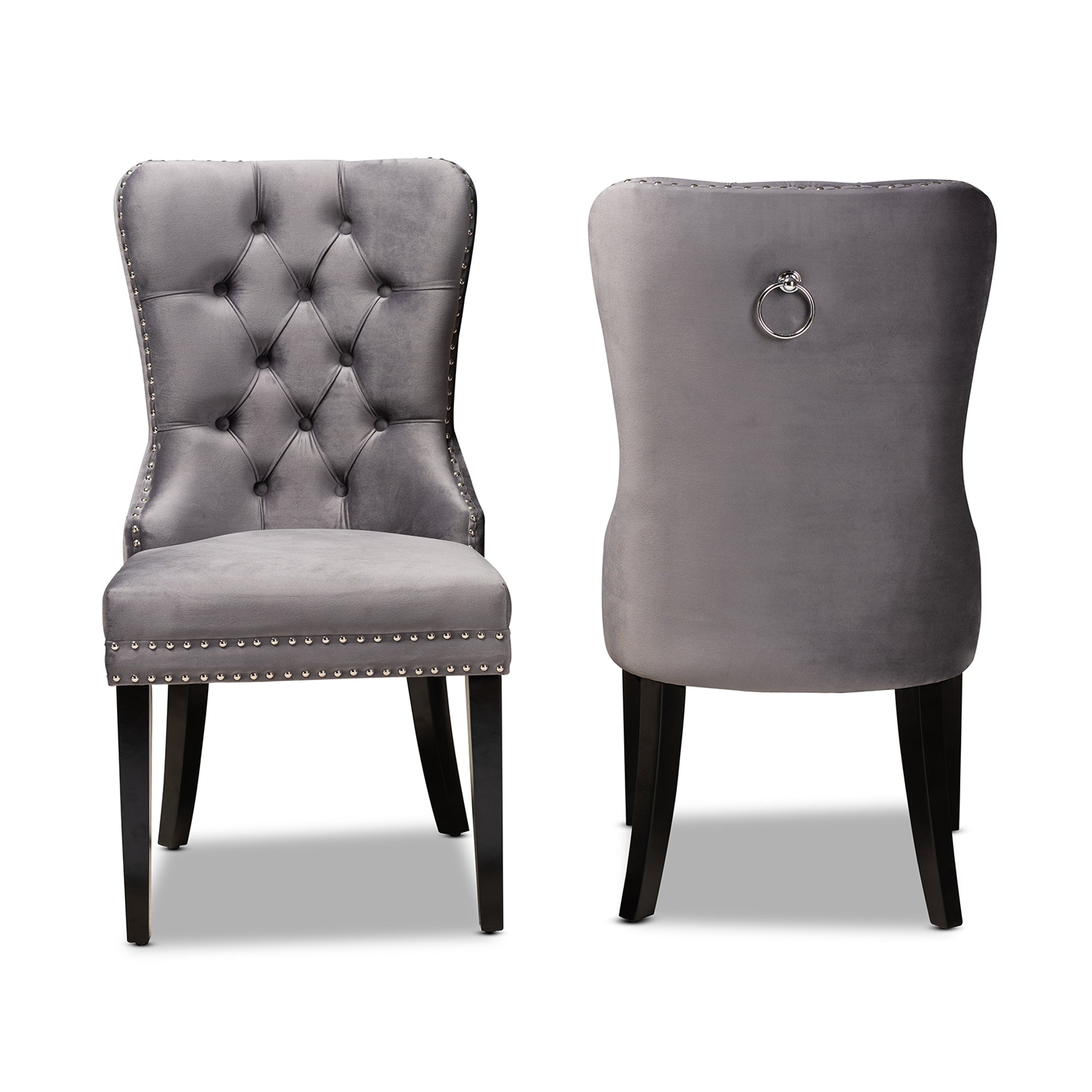 Baxton Studio Remy Modern Transitional Grey Velvet Fabric Upholstered Espresso Finished 2-Piece Wood Dining Chair Se
