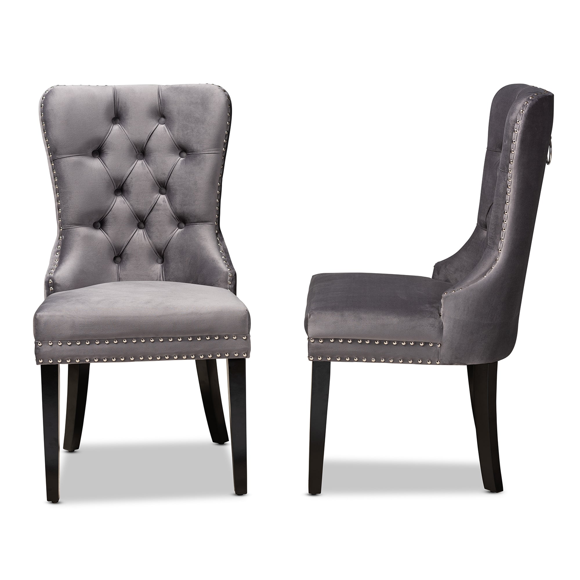 Baxton Studio Remy Modern Transitional Grey Velvet Fabric Upholstered Espresso Finished 2-Piece Wood Dining Chair Se