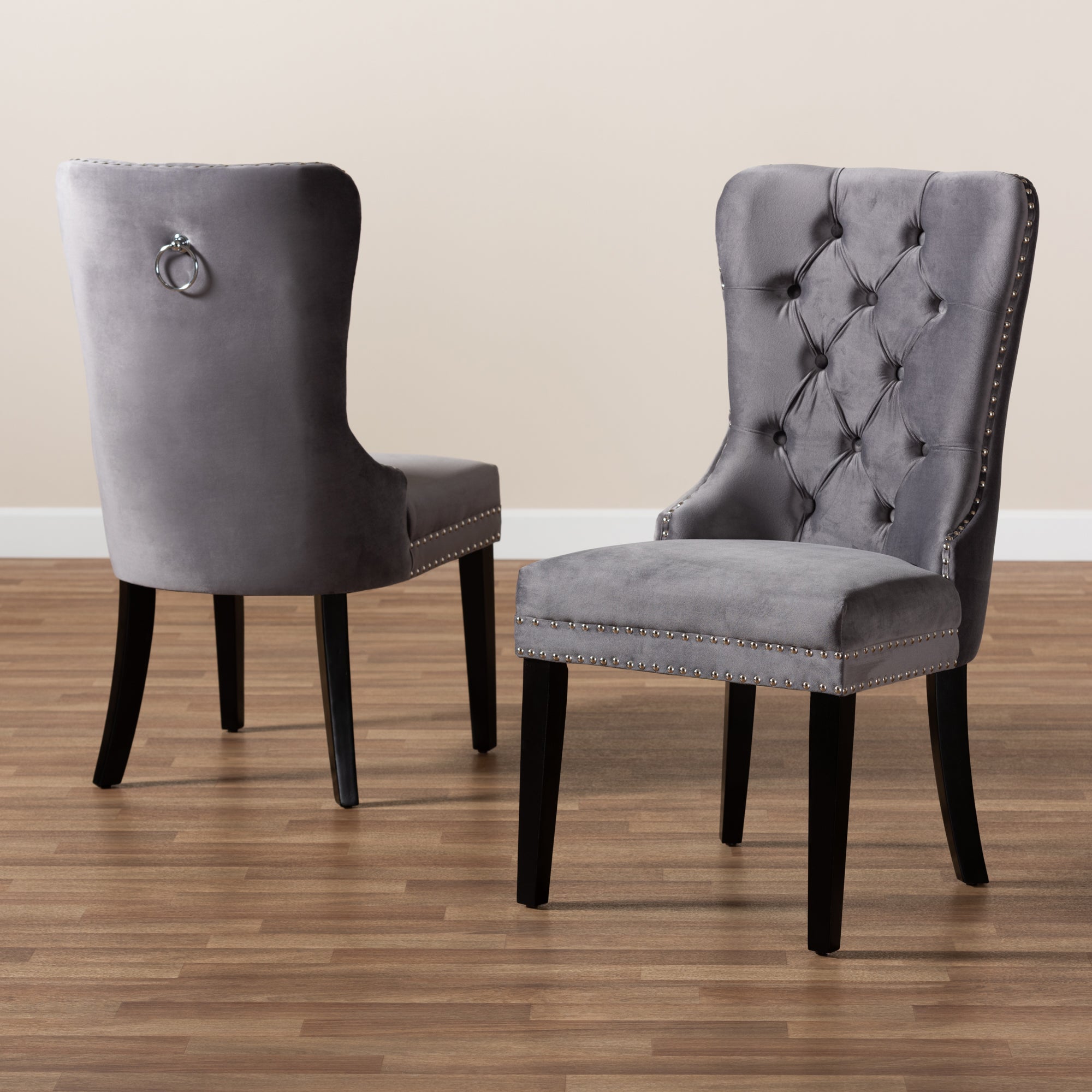 Baxton Studio Remy Modern Transitional Grey Velvet Fabric Upholstered Espresso Finished 2-Piece Wood Dining Chair Se