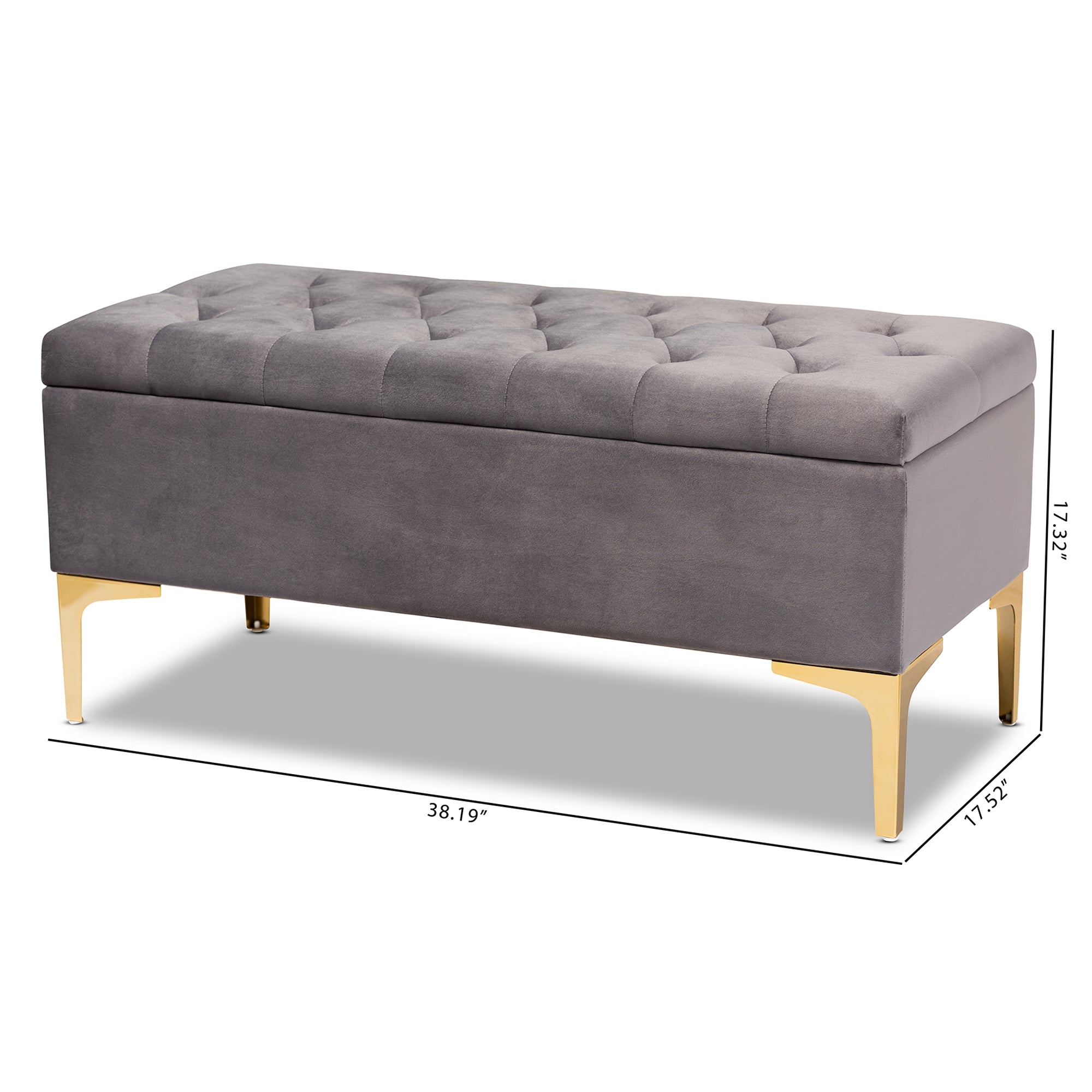 Baxton Studio Valere Glam and Luxe Grey Velvet Fabric Upholstered Gold Finished Button Tufted Storage Ottoman
