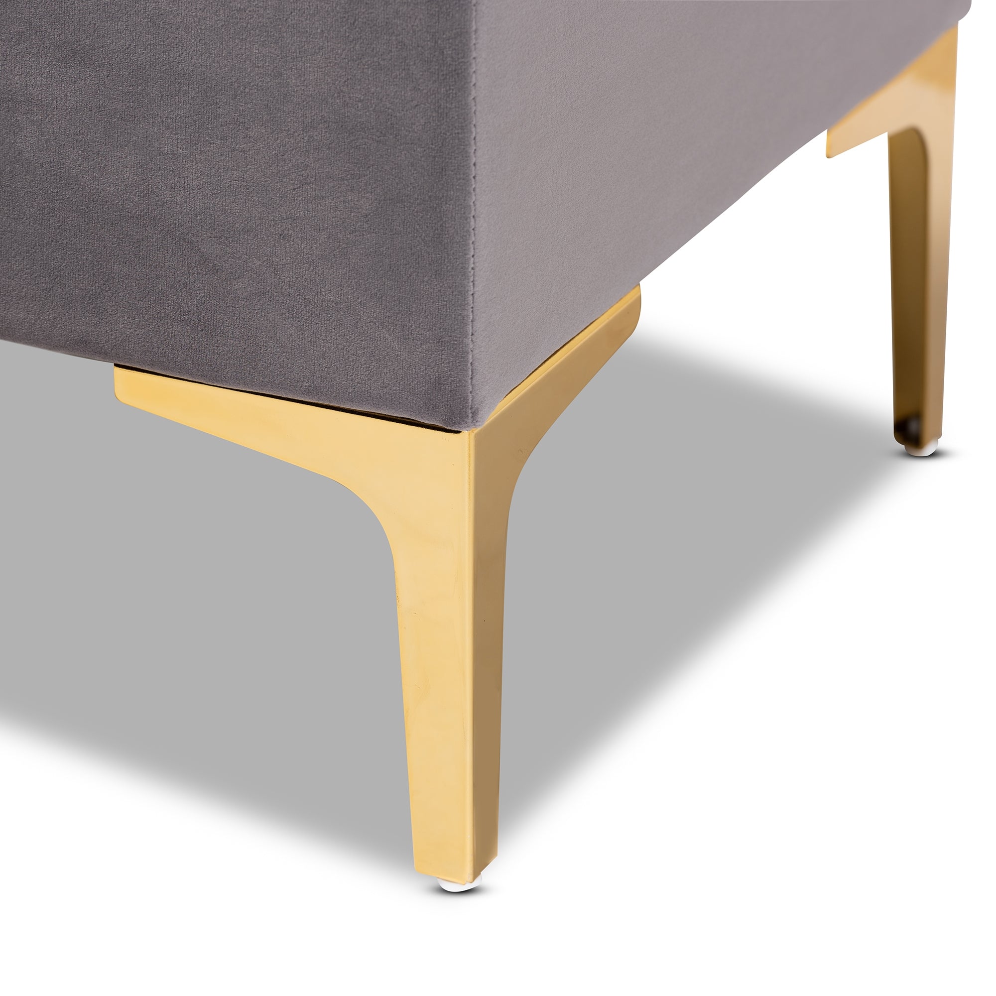 Baxton Studio Valere Glam and Luxe Grey Velvet Fabric Upholstered Gold Finished Button Tufted Storage Ottoman