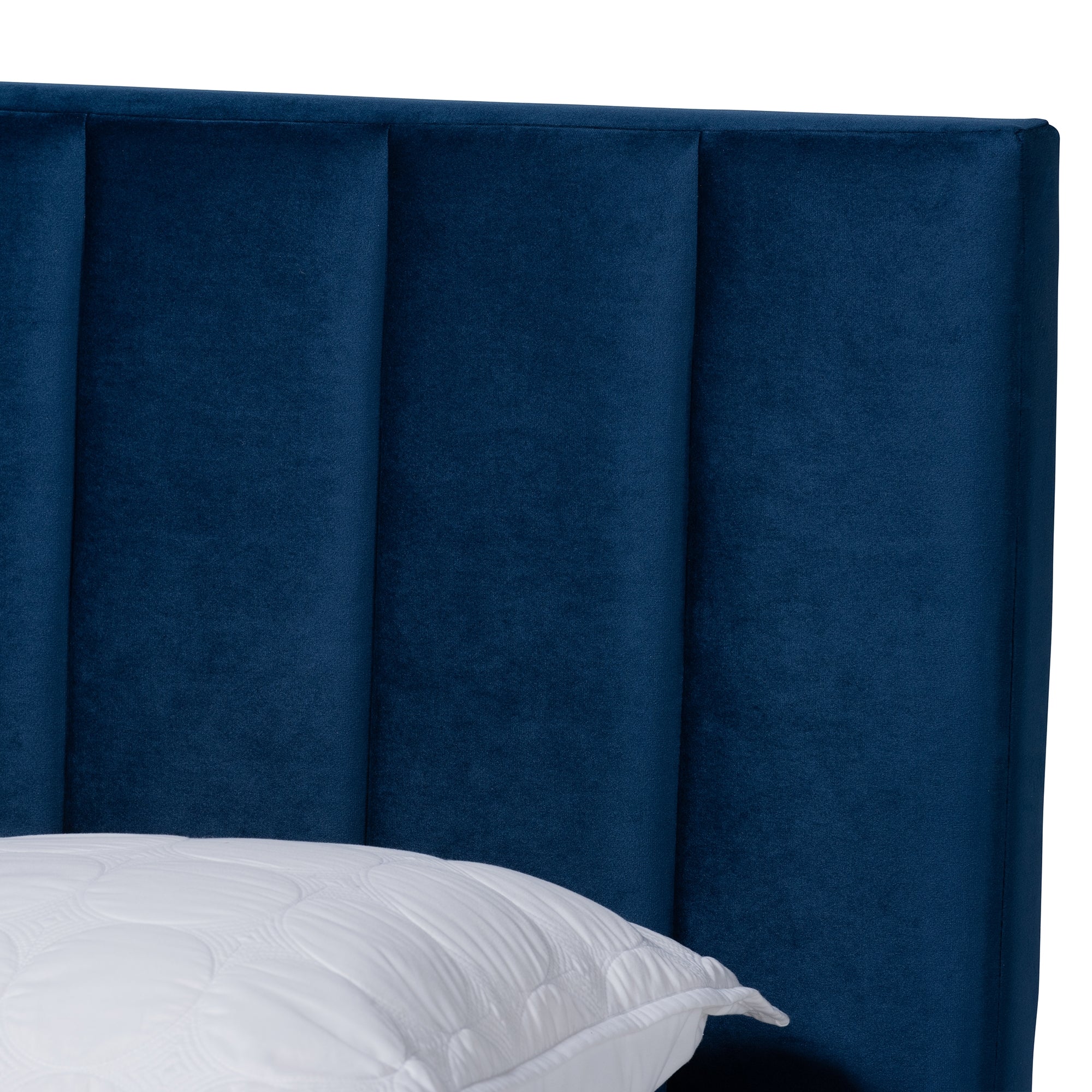 Baxton Studio Clare Glam and Luxe Navy Blue Velvet Fabric Upholstered Queen Size Panel Bed with Channel Tufted Headboard