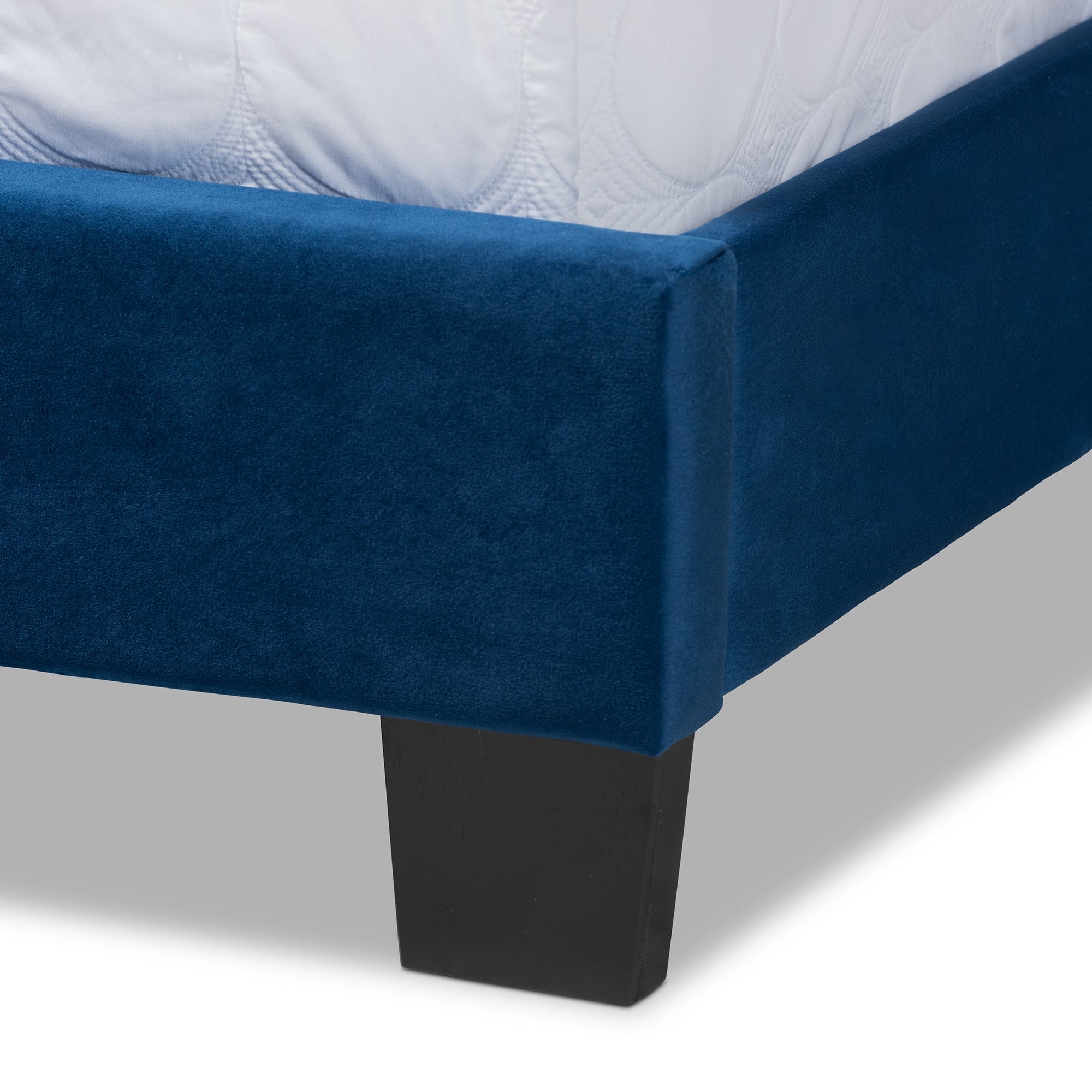 Baxton Studio Clare Glam and Luxe Navy Blue Velvet Fabric Upholstered Queen Size Panel Bed with Channel Tufted Headboard