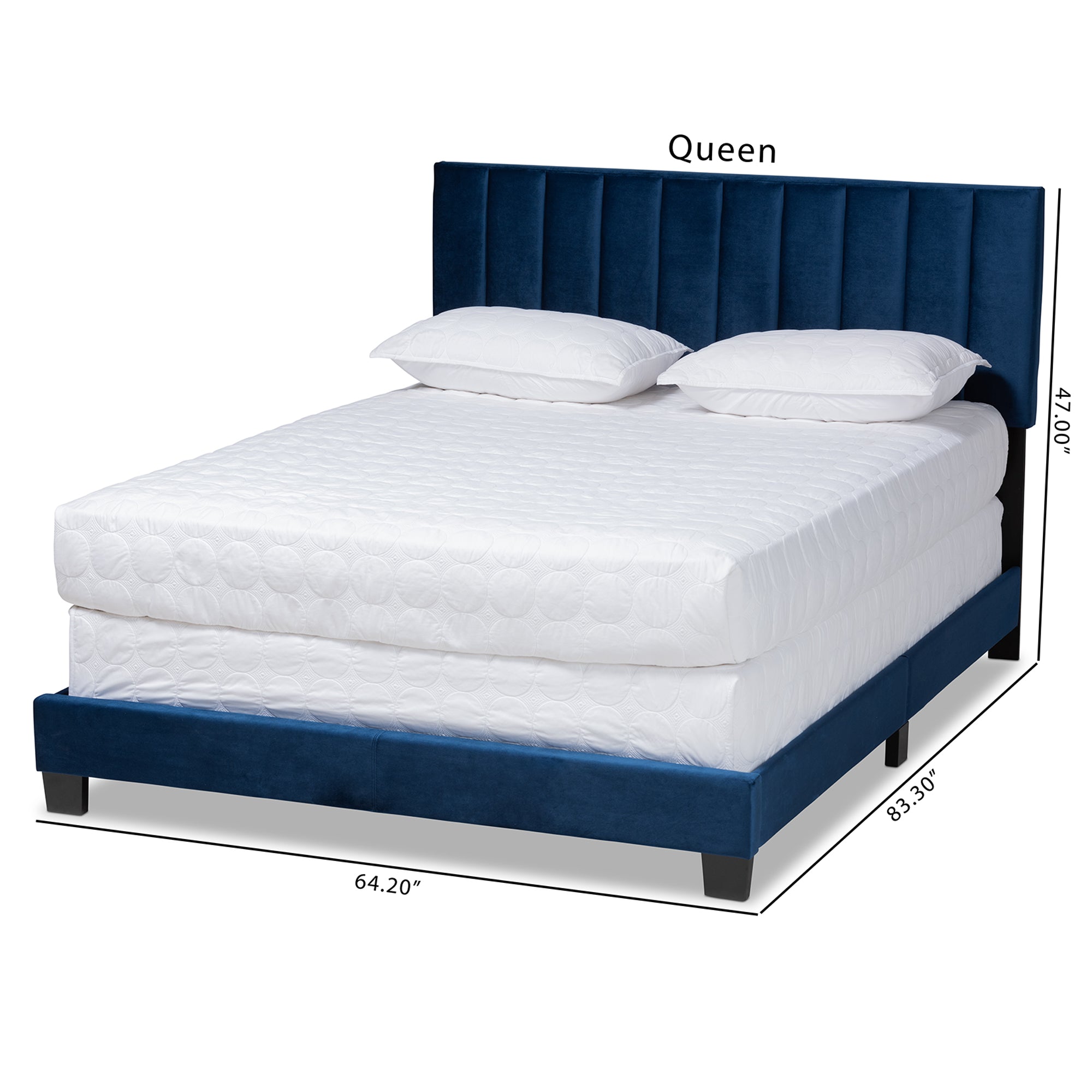 Baxton Studio Clare Glam and Luxe Navy Blue Velvet Fabric Upholstered Queen Size Panel Bed with Channel Tufted Headboard
