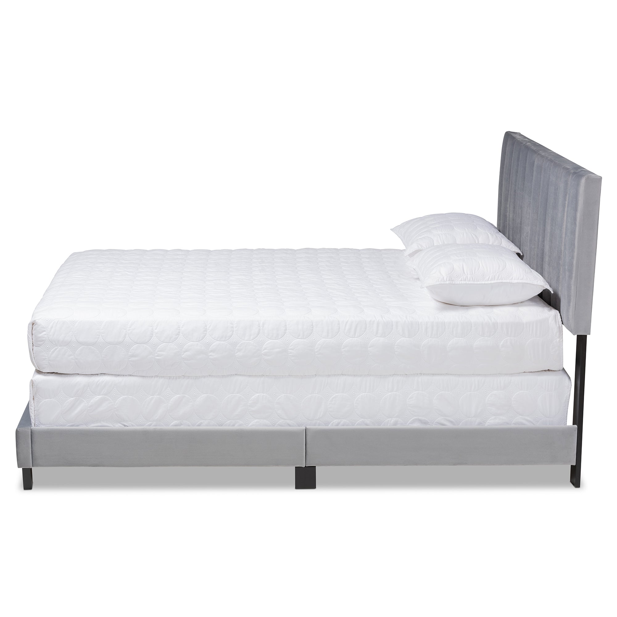 Baxton Studio Clare Glam and Luxe Grey Velvet Fabric Upholstered Full Size Panel Bed with Channel Tufted Headboard