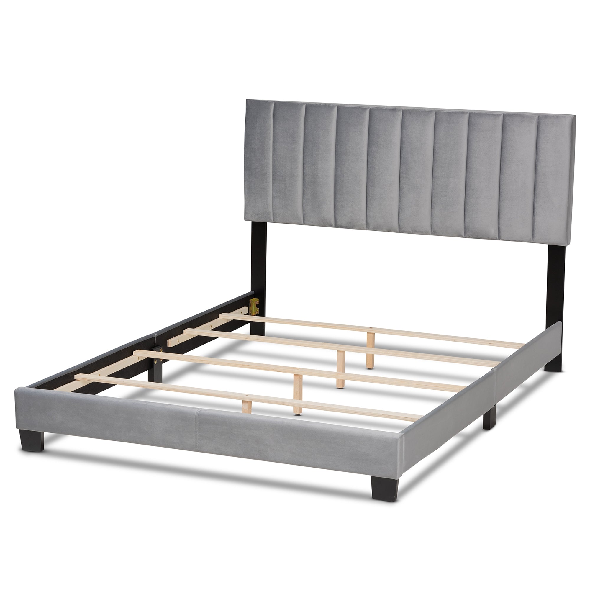 Baxton Studio Clare Glam and Luxe Grey Velvet Fabric Upholstered Full Size Panel Bed with Channel Tufted Headboard