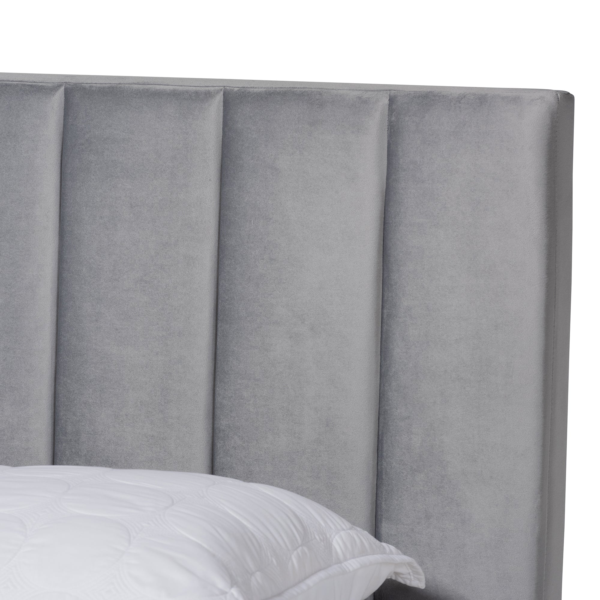 Baxton Studio Clare Glam and Luxe Grey Velvet Fabric Upholstered Full Size Panel Bed with Channel Tufted Headboard