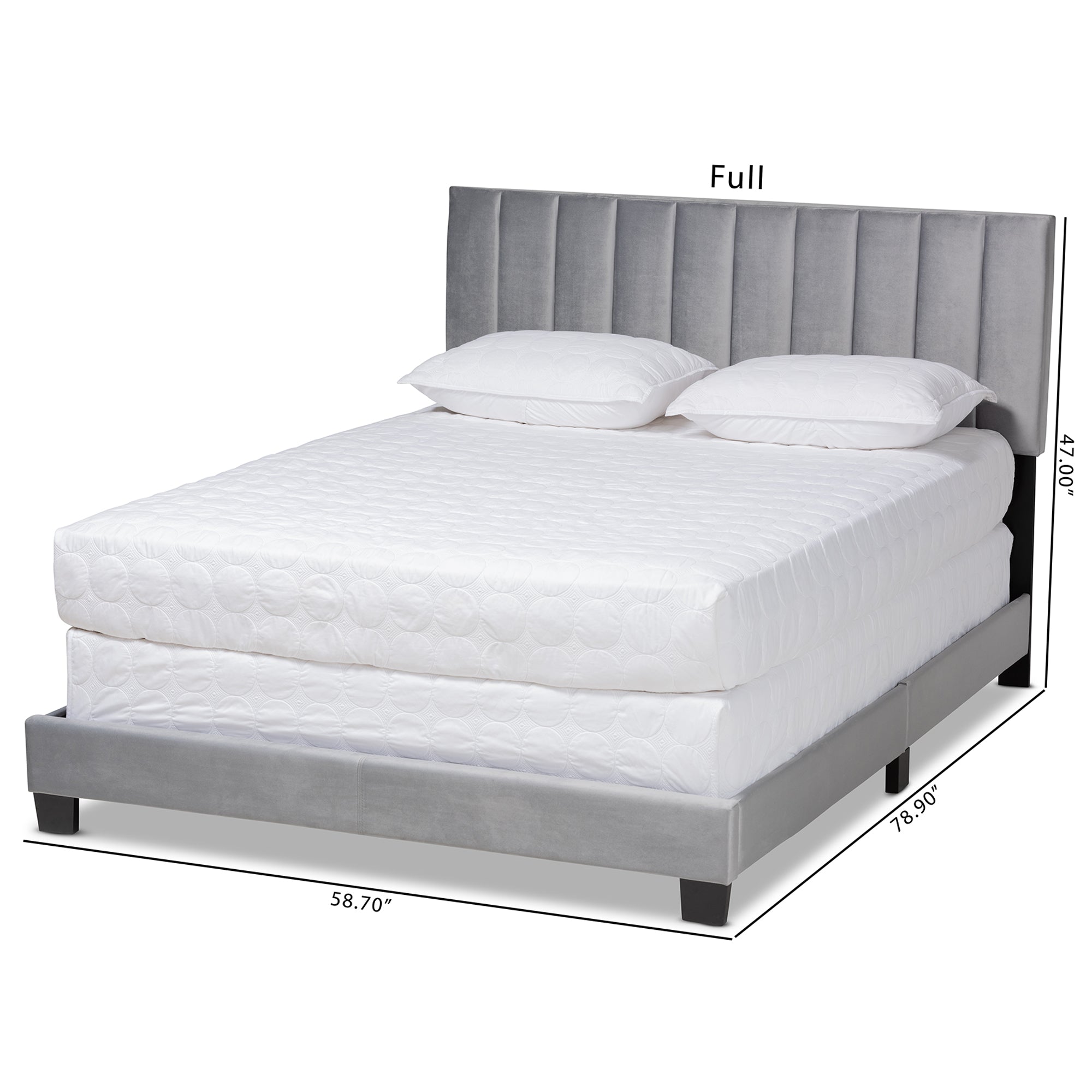 Baxton Studio Clare Glam and Luxe Grey Velvet Fabric Upholstered King Size Panel Bed with Channel Tufted Headboard