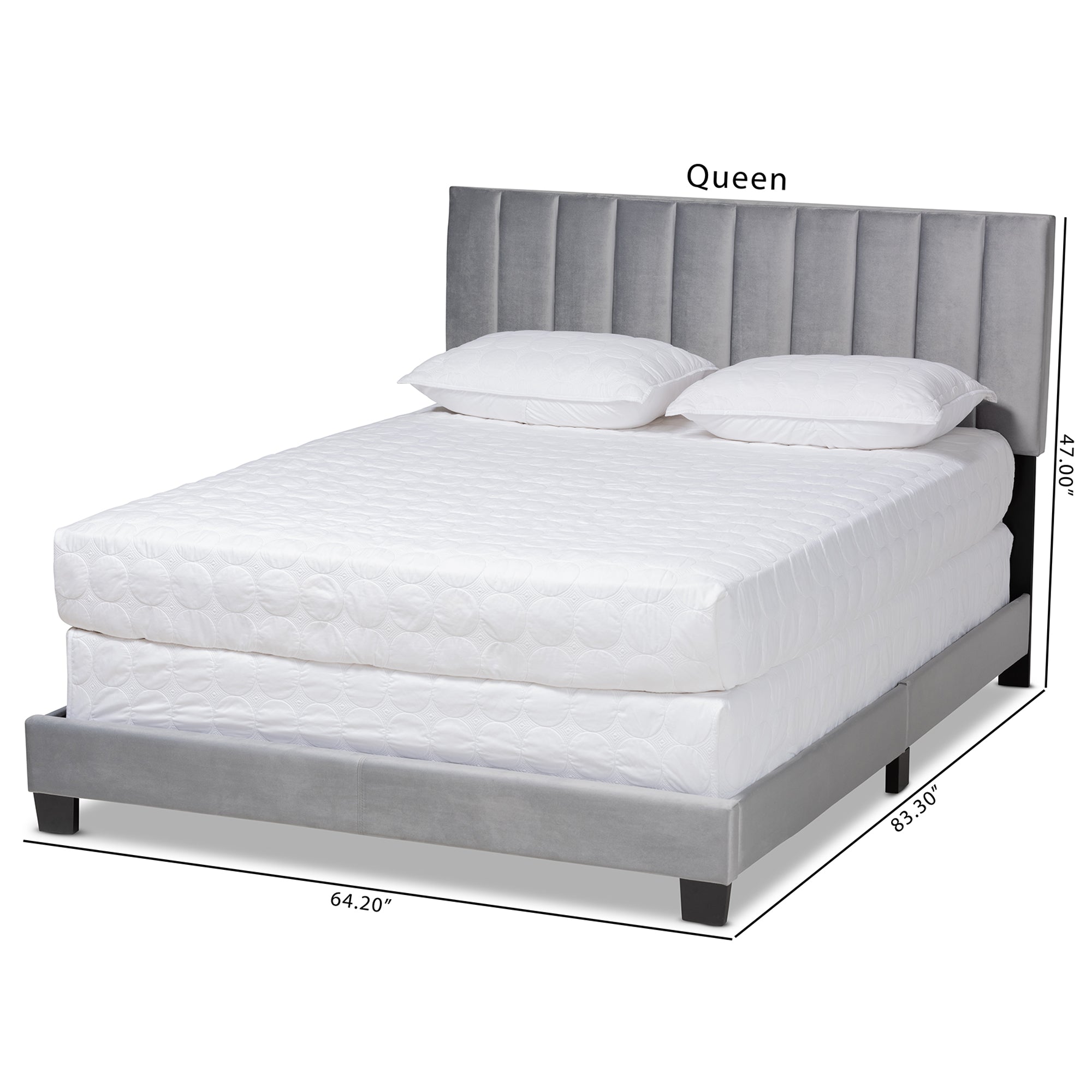 Baxton Studio Clare Glam and Luxe Grey Velvet Fabric Upholstered King Size Panel Bed with Channel Tufted Headboard