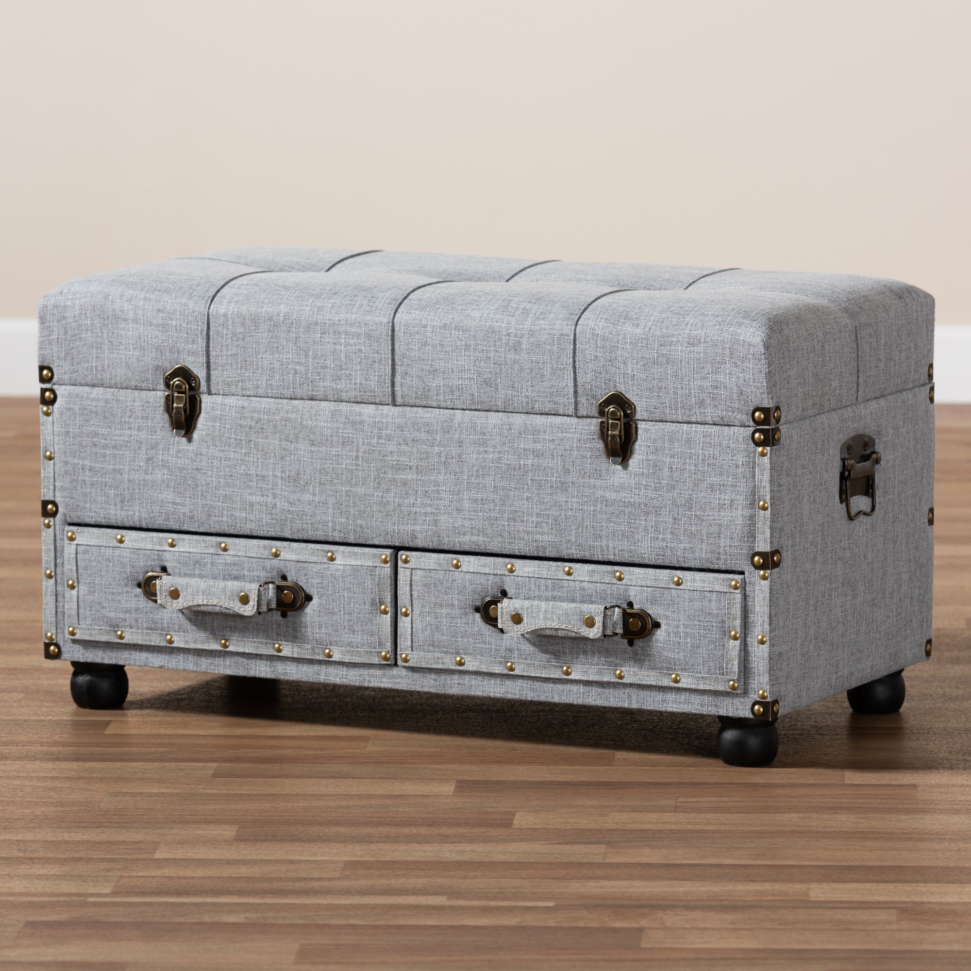 Baxton Studio Flynn Modern Transitional Grey Fabric Upholstered 2-Drawer Storage Trunk Ottoman