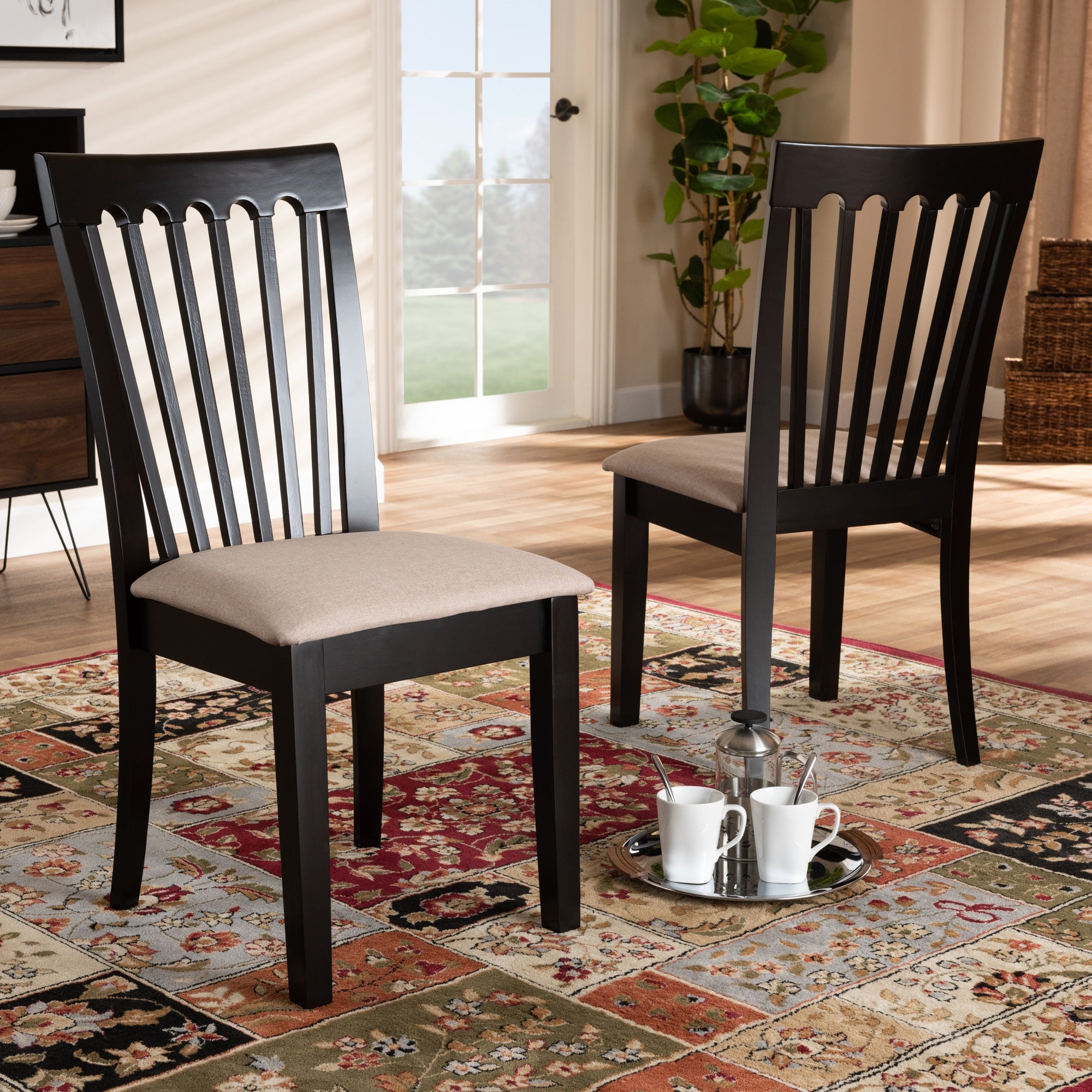 Baxton Studio Minette Modern and Contemporary Sand Fabric Upholstered Espresso Brown Finished 2-Piece Wood Dining Chair Set