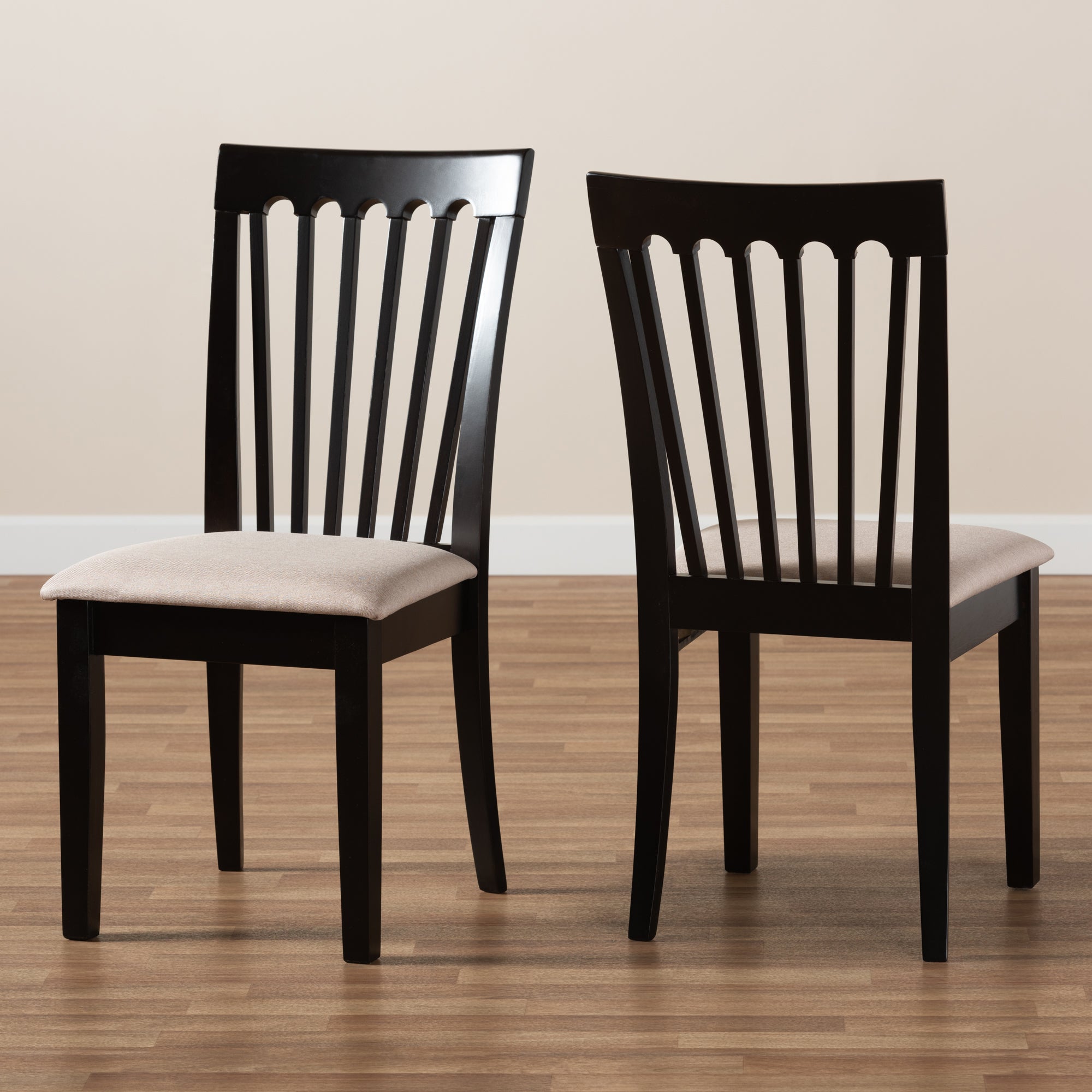 Baxton Studio Minette Modern and Contemporary Sand Fabric Upholstered Espresso Brown Finished 2-Piece Wood Dining Chair Set