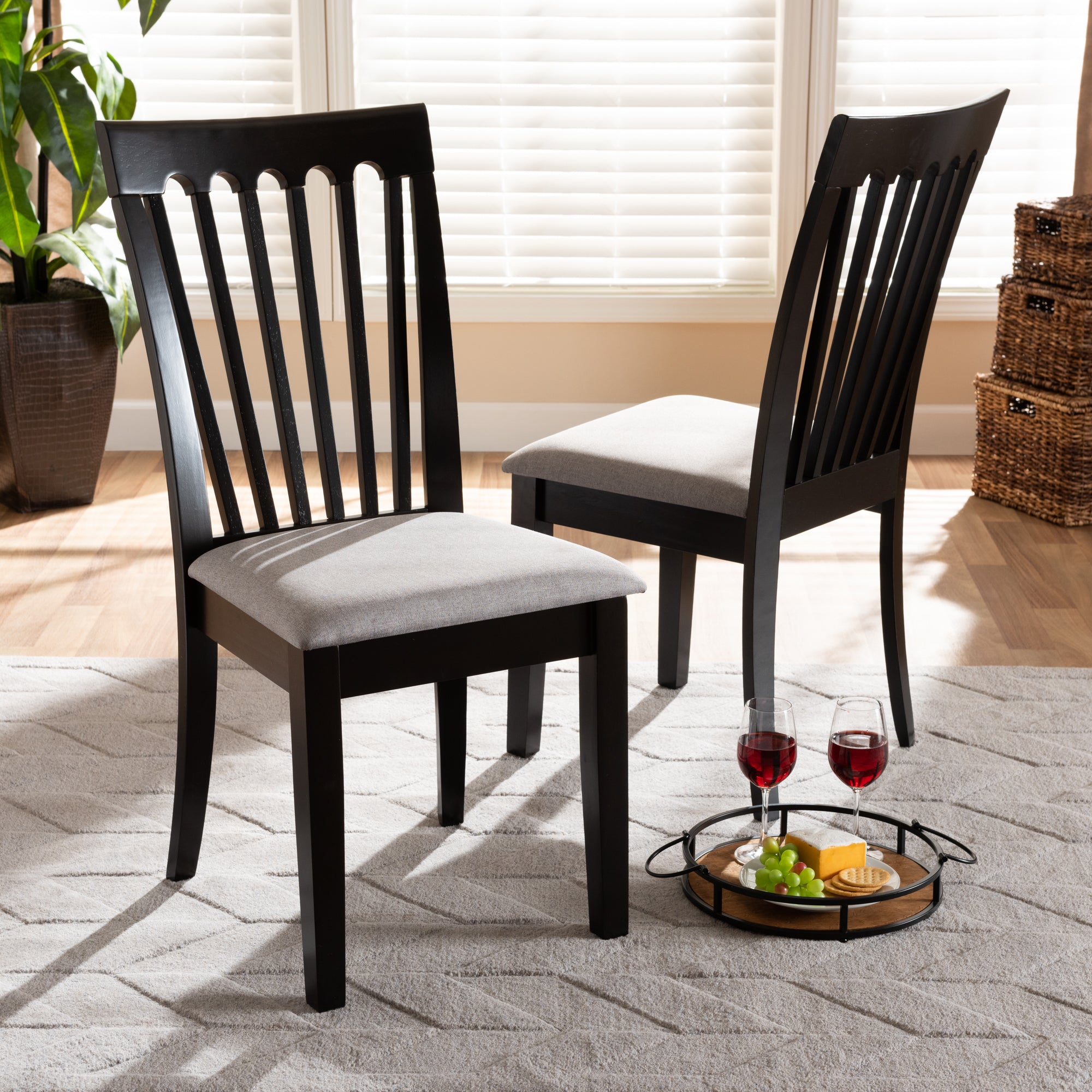 Baxton Studio Minette Modern and Contemporary Gray Fabric Upholstered and Espresso Brown Finished Wood 2-Piece Dining Chair Set