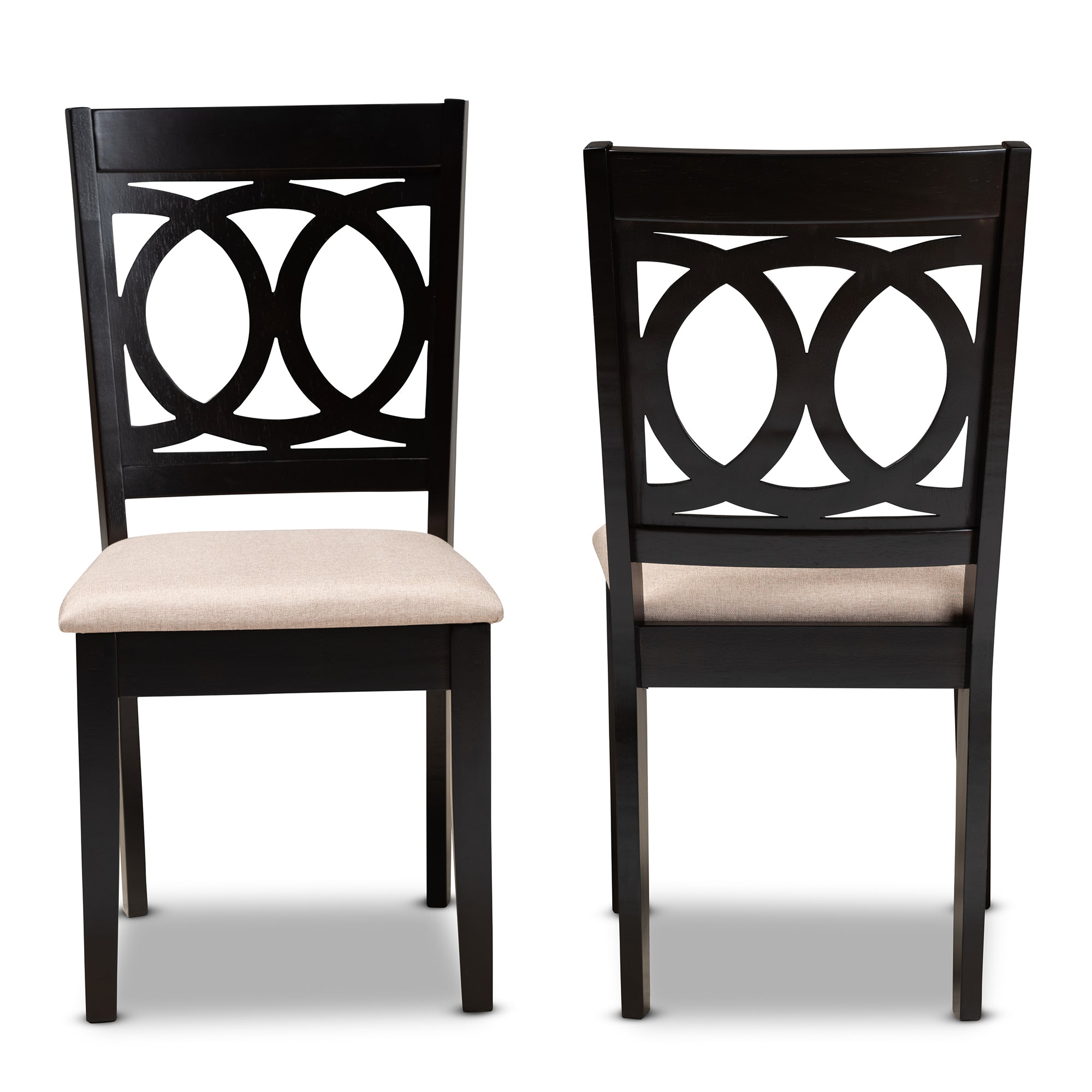 Baxton Studio Lenoir Modern and Contemporary Sand Fabric Upholstered Espresso Brown Finished Wood 2-Piece Dining Chair Set
