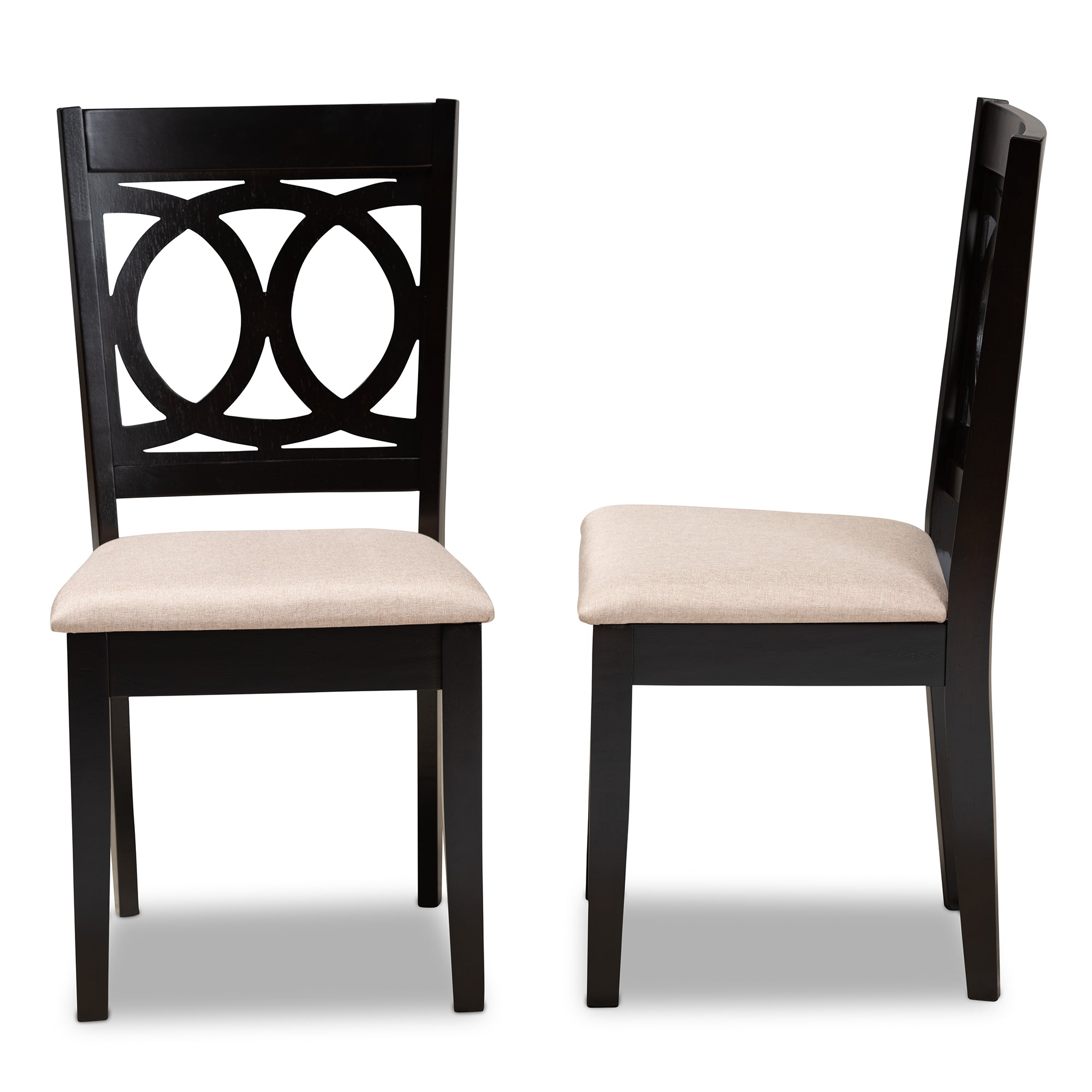 Baxton Studio Lenoir Modern and Contemporary Sand Fabric Upholstered Espresso Brown Finished Wood 2-Piece Dining Chair Set