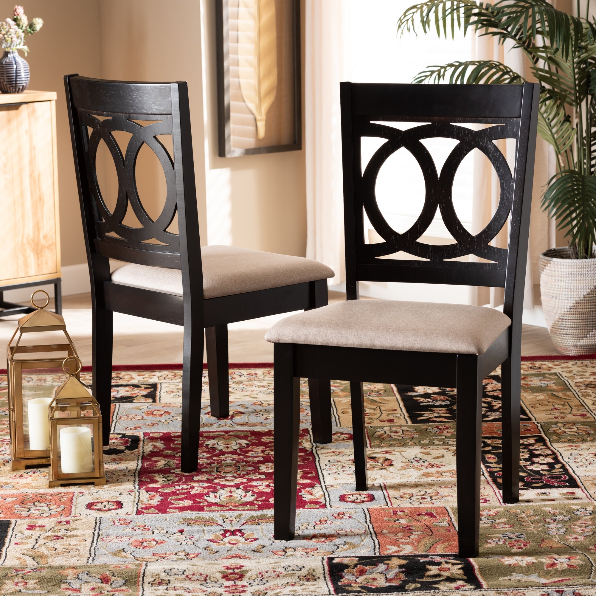 Baxton Studio Lenoir Modern and Contemporary Sand Fabric Upholstered Espresso Brown Finished Wood 2-Piece Dining Chair Set