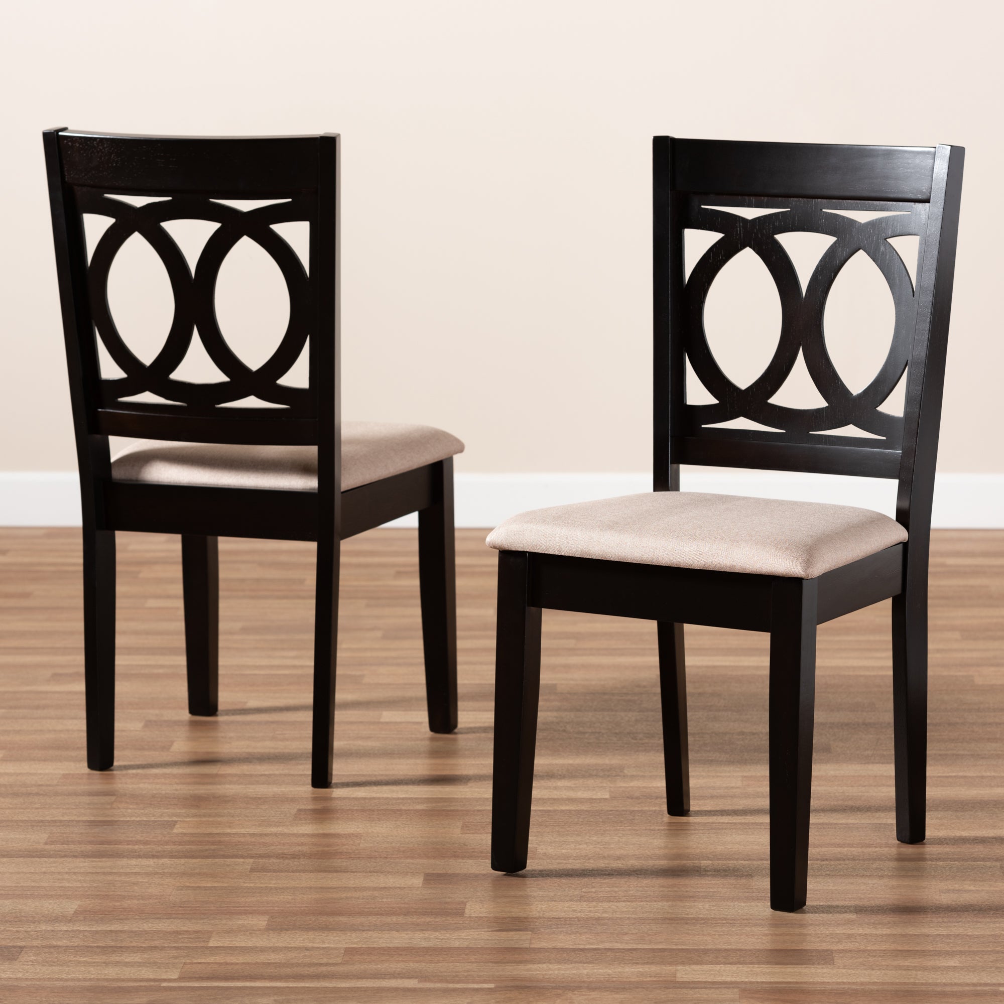 Baxton Studio Lenoir Modern and Contemporary Sand Fabric Upholstered Espresso Brown Finished Wood 2-Piece Dining Chair Set