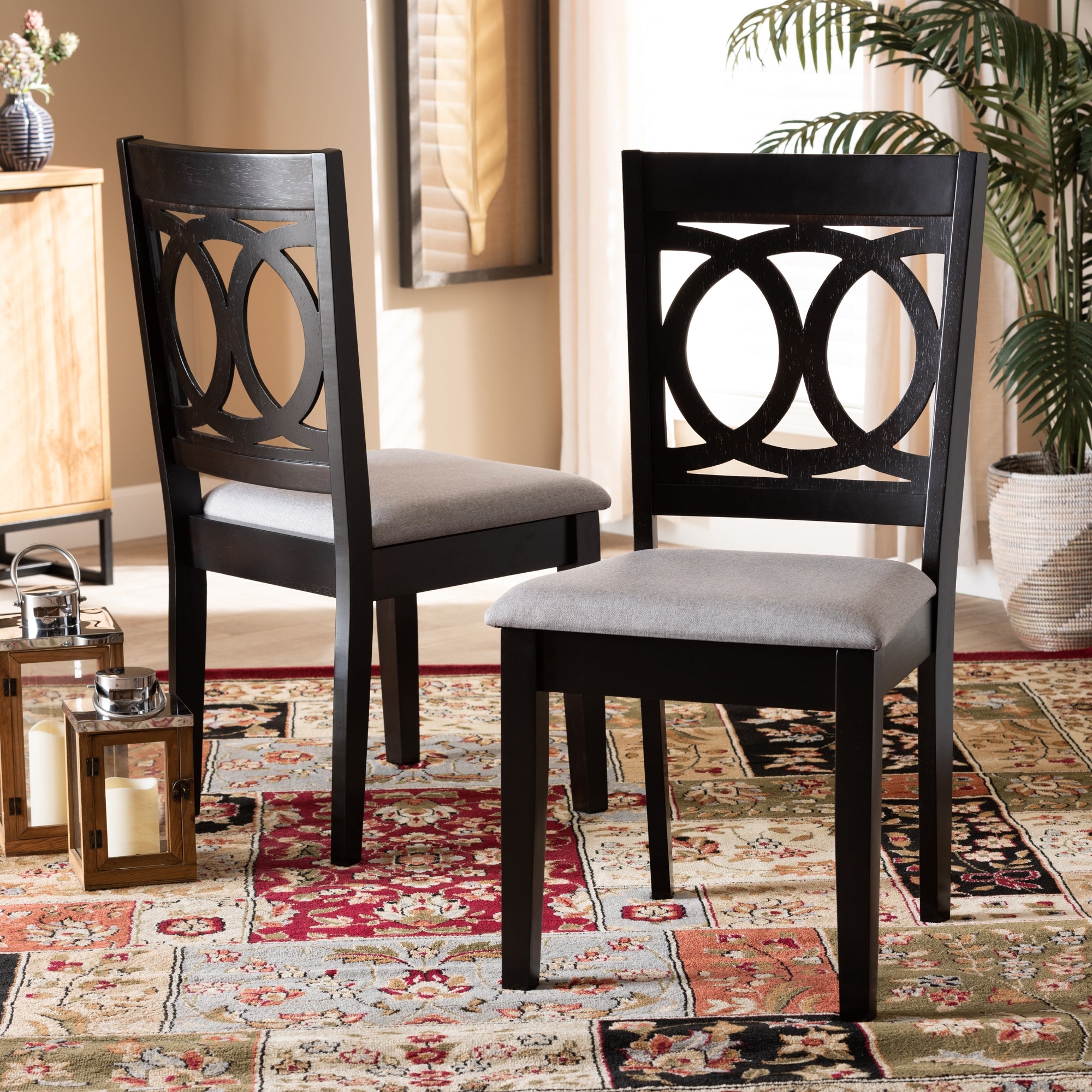 Baxton Studio Lenoir Modern and Contemporary Grey Fabric Upholstered Espresso Brown Finished Wood 2-Piece Dining Chair Set
