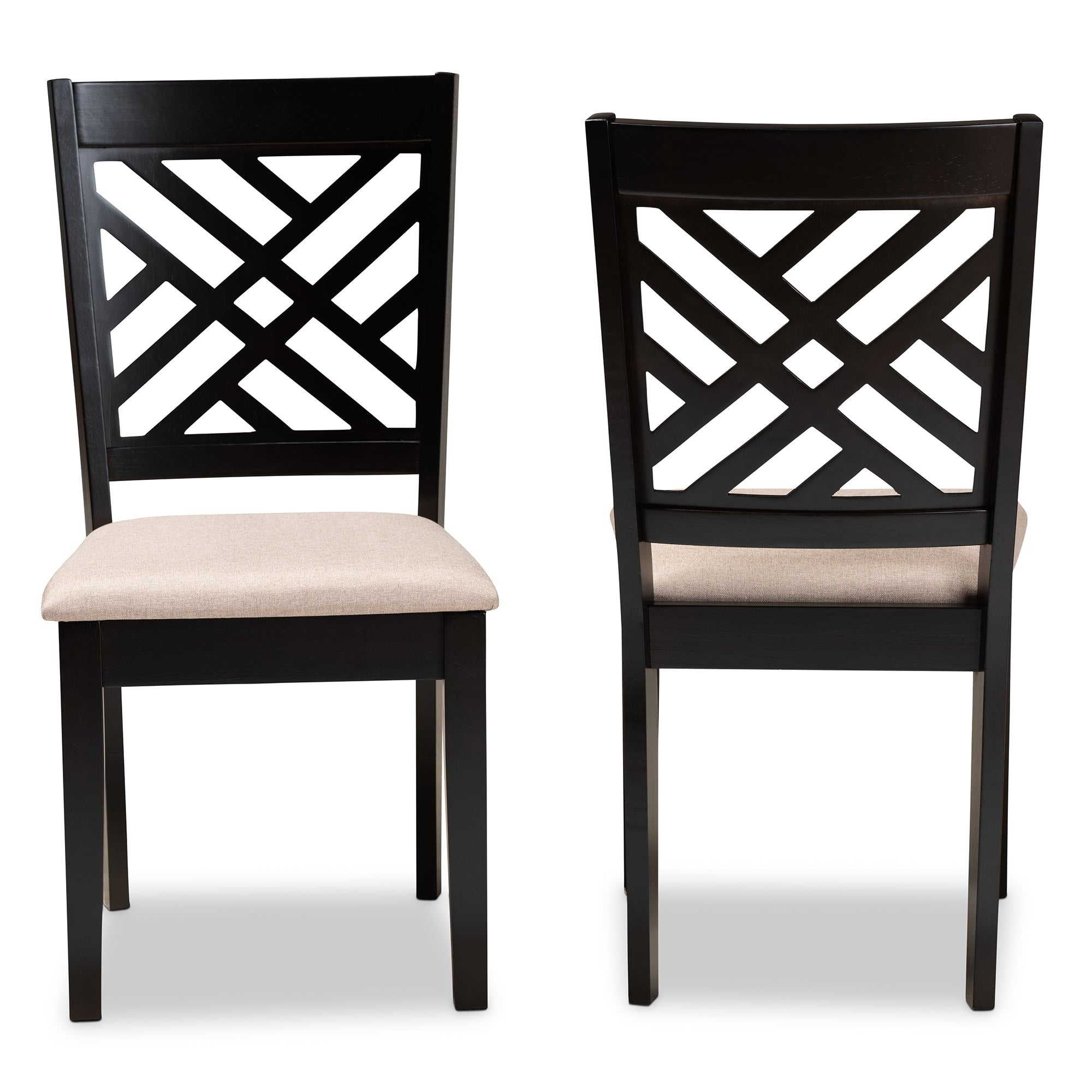 Baxton Studio Caron Modern and Contemporary Sand Fabric Upholstered Espresso Brown Finished Wood 2-Piece Dining Chair Set