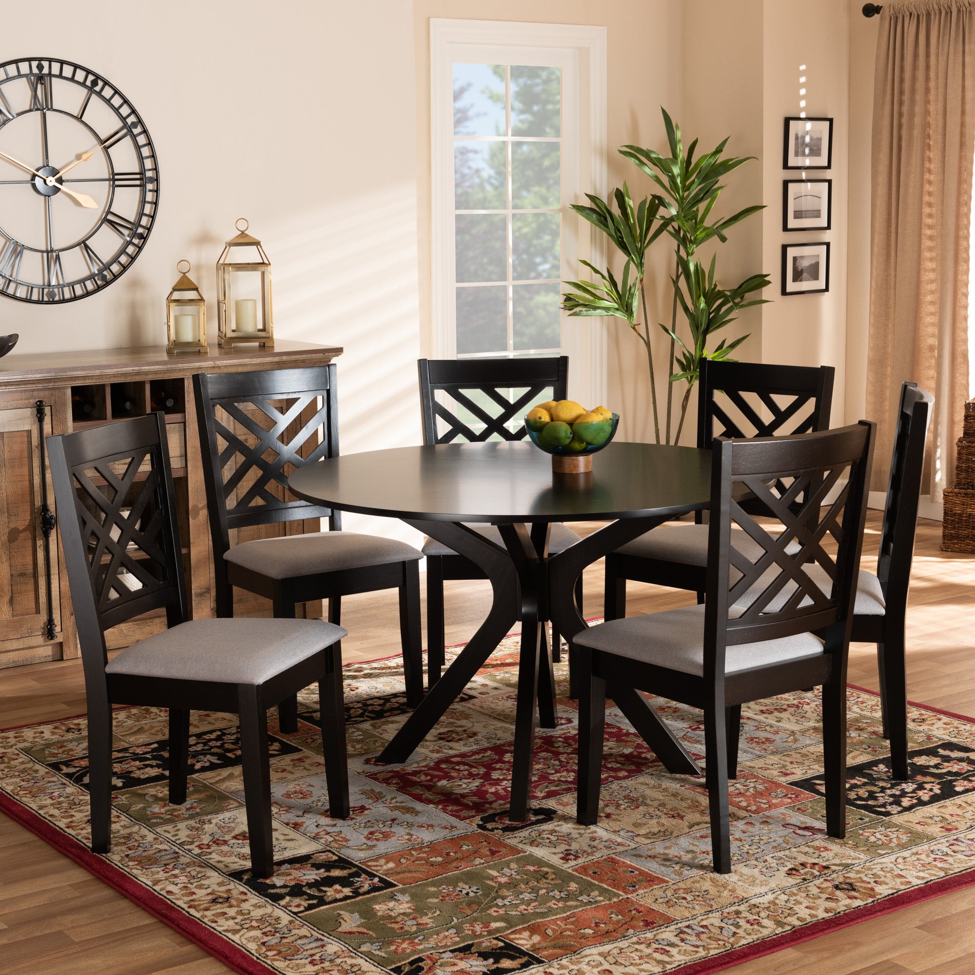 Baxton Studio Norah Modern and Contemporary Grey Fabric Upholstered and Dark Brown Finished Wood 7-Piece Dining Set