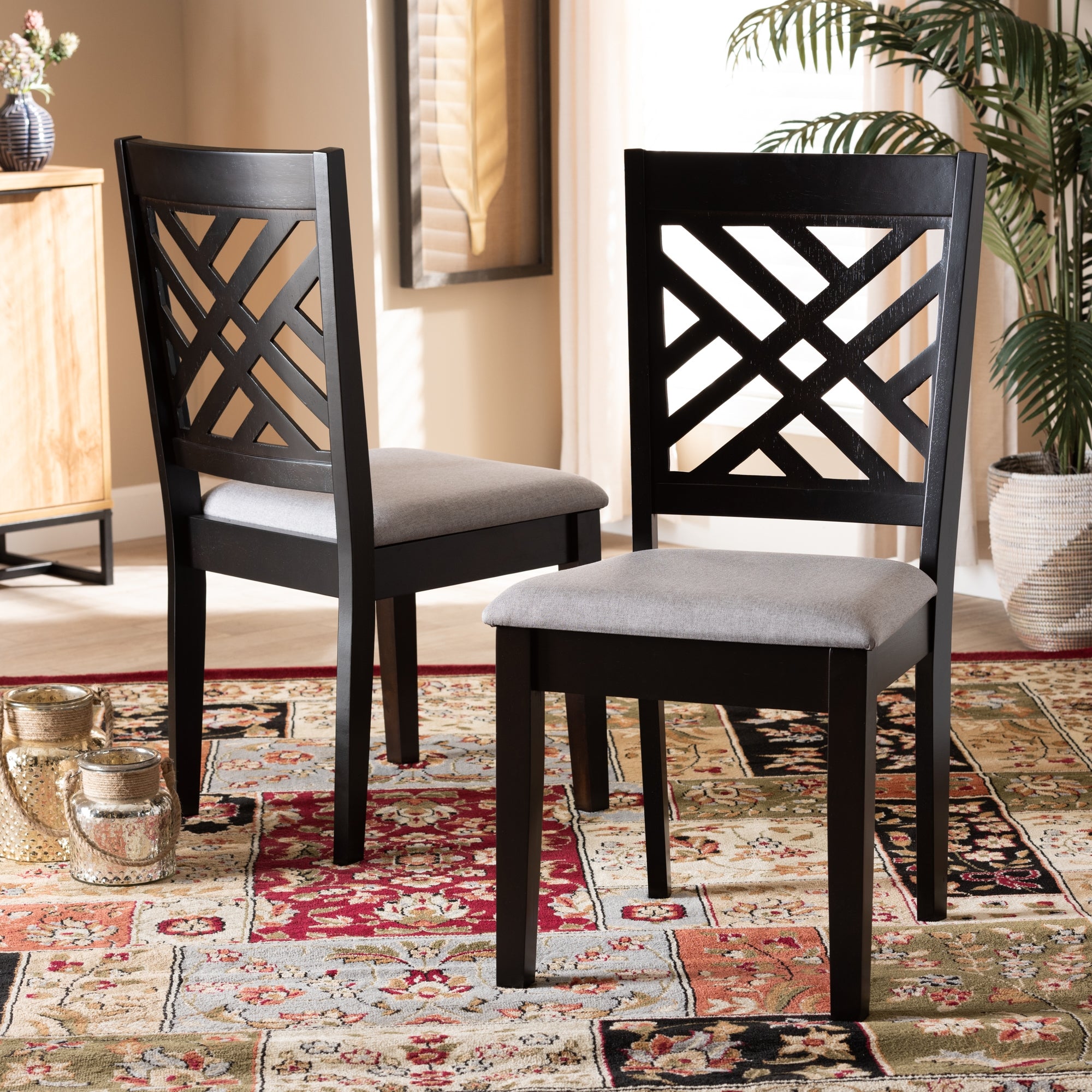 Baxton Studio Caron Modern and Contemporary Grey Fabric Upholstered Espresso Brown Finished Wood 2-Piece Dining Chair Set