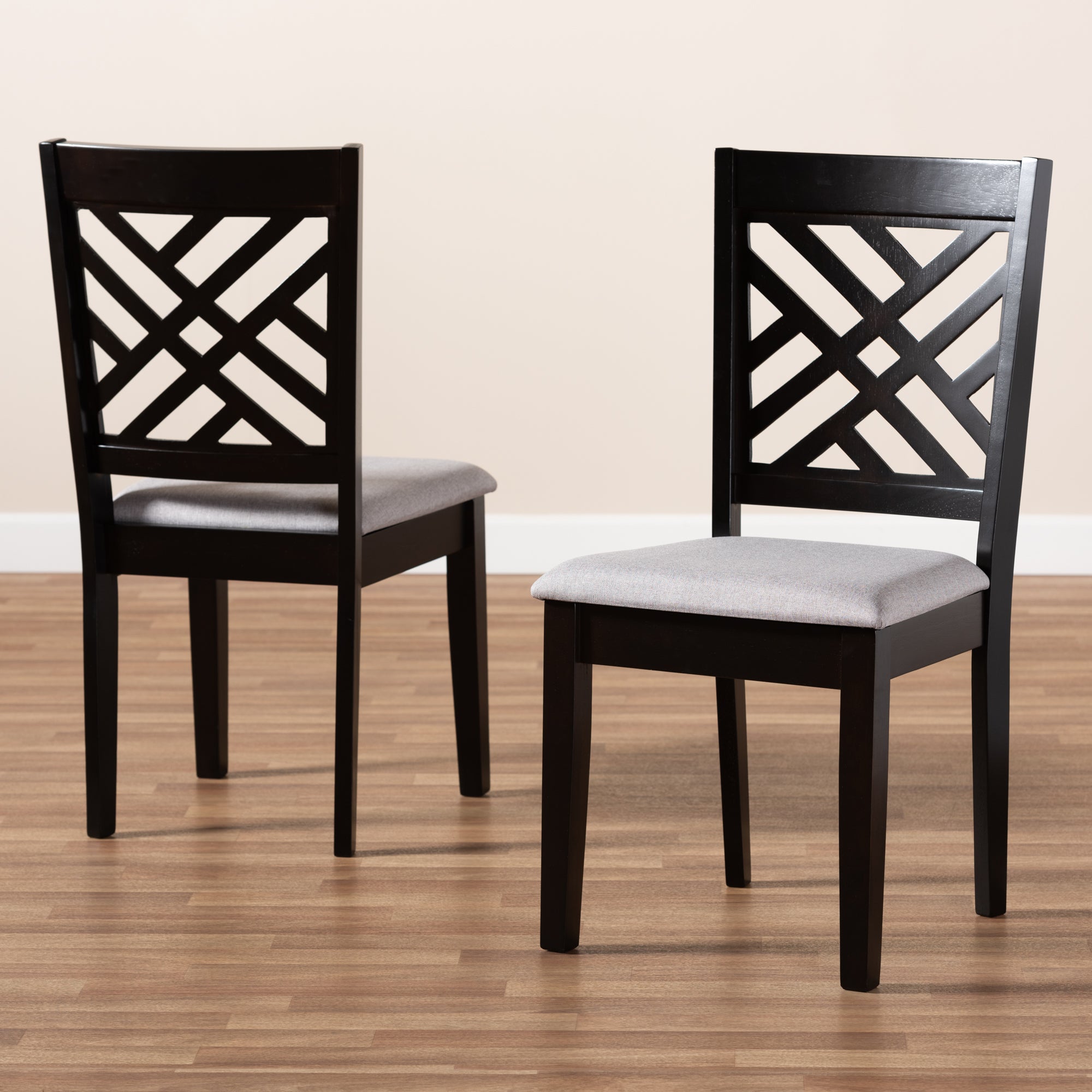 Baxton Studio Caron Modern and Contemporary Grey Fabric Upholstered Espresso Brown Finished Wood 2-Piece Dining Chair Set