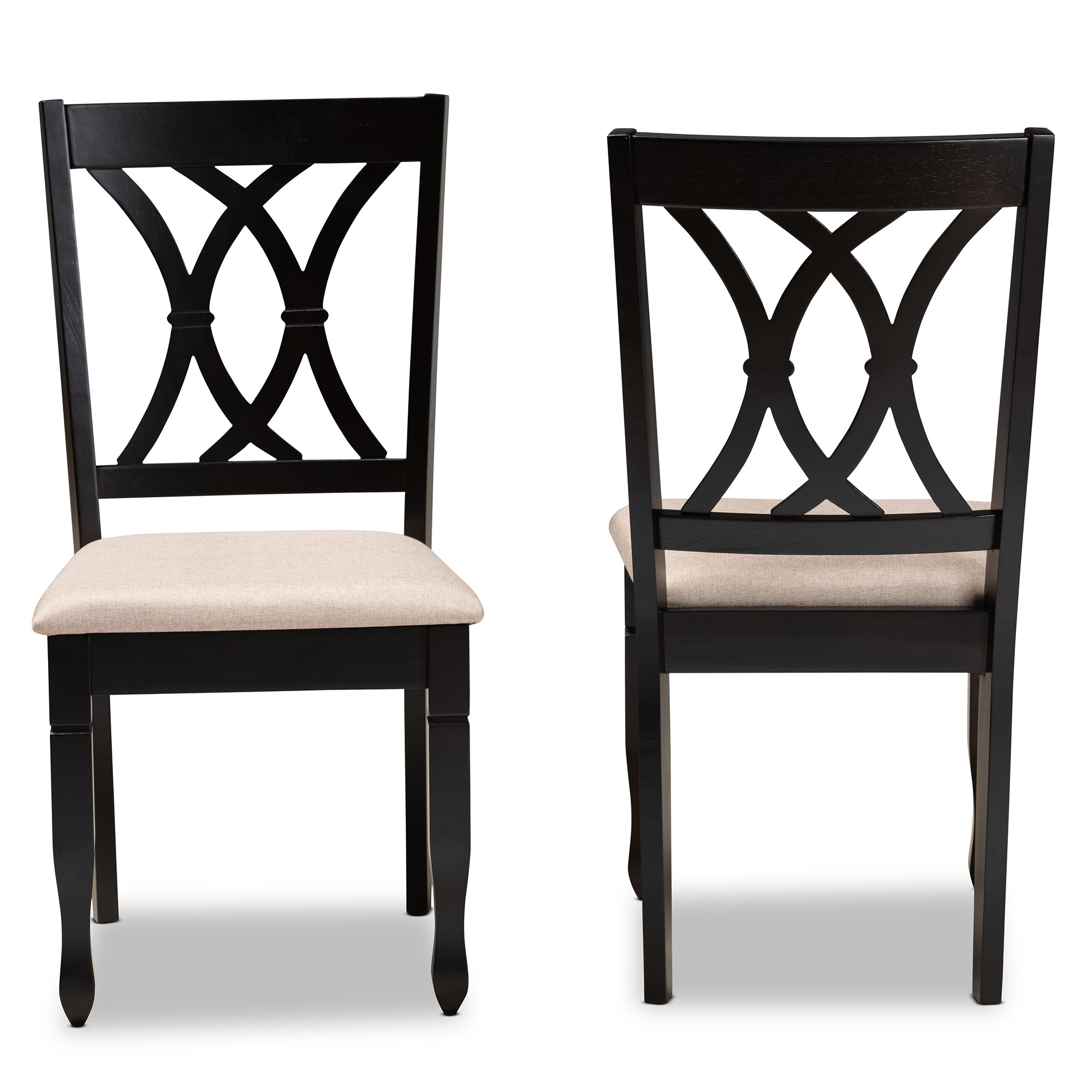 Baxton Studio Reneau Modern and Contemporary Sand Fabric Upholstered Espresso Brown Finished Wood 2-Piece Dining Chair Set