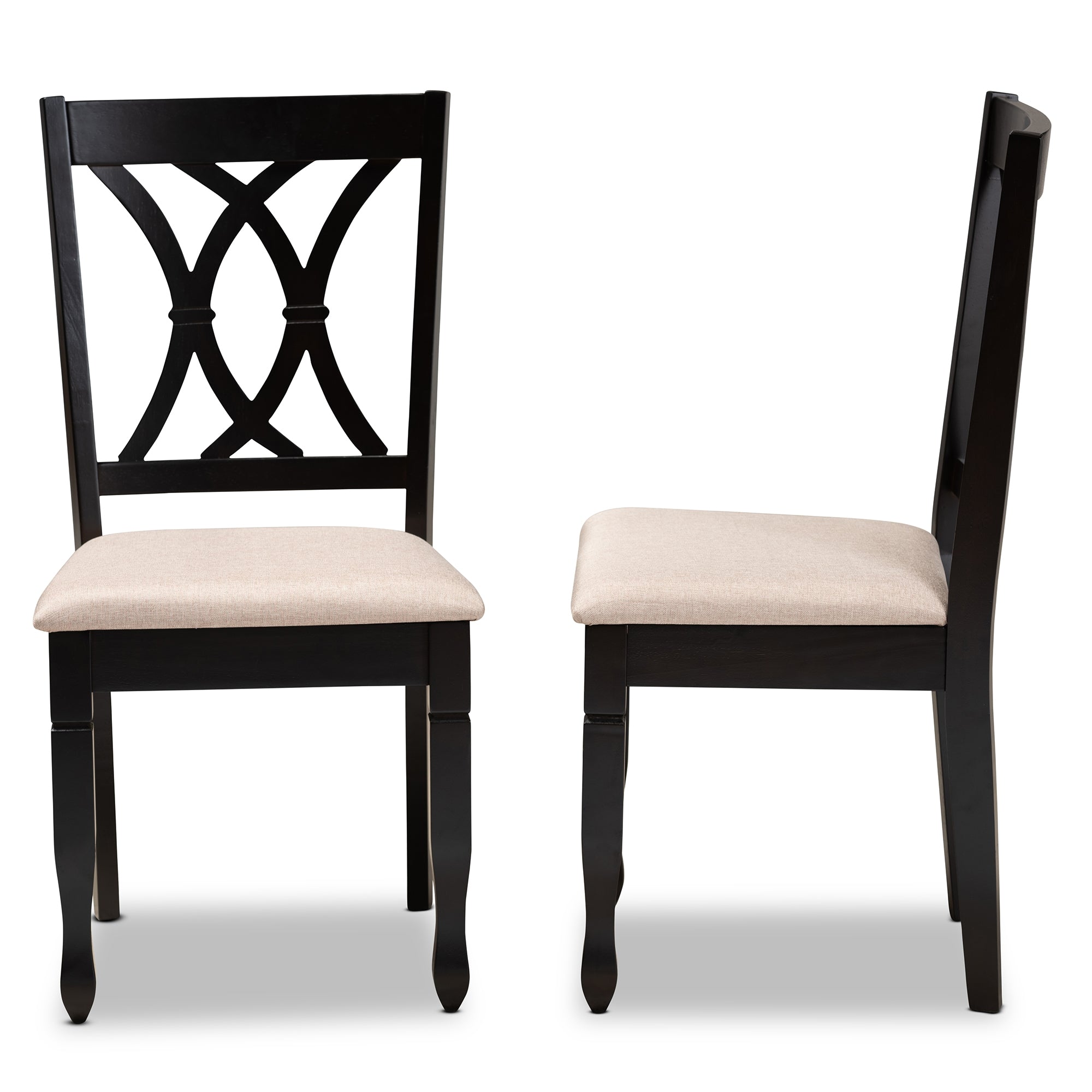 Baxton Studio Reneau Modern and Contemporary Sand Fabric Upholstered Espresso Brown Finished Wood 2-Piece Dining Chair Set