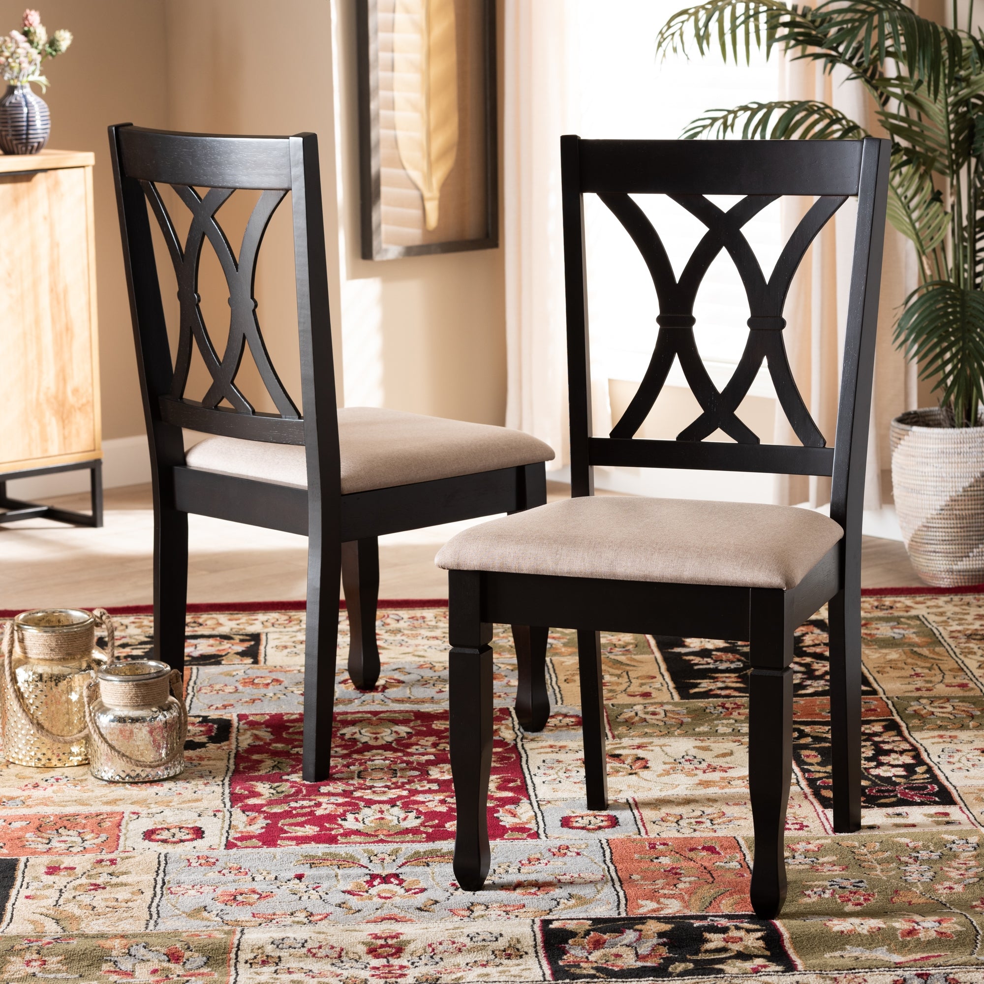 Baxton Studio Reneau Modern and Contemporary Sand Fabric Upholstered Espresso Brown Finished Wood 2-Piece Dining Chair Set