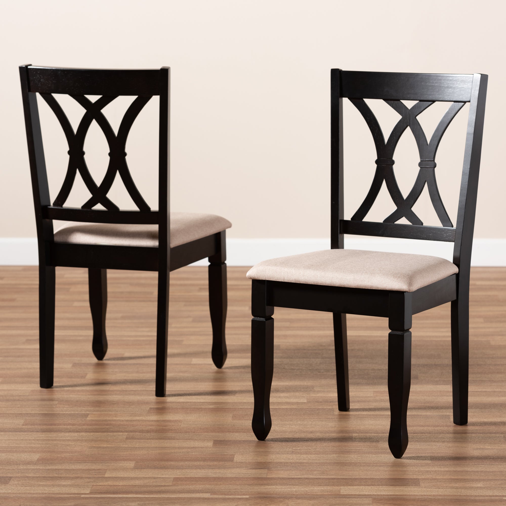 Baxton Studio Reneau Modern and Contemporary Sand Fabric Upholstered Espresso Brown Finished Wood 2-Piece Dining Chair Set