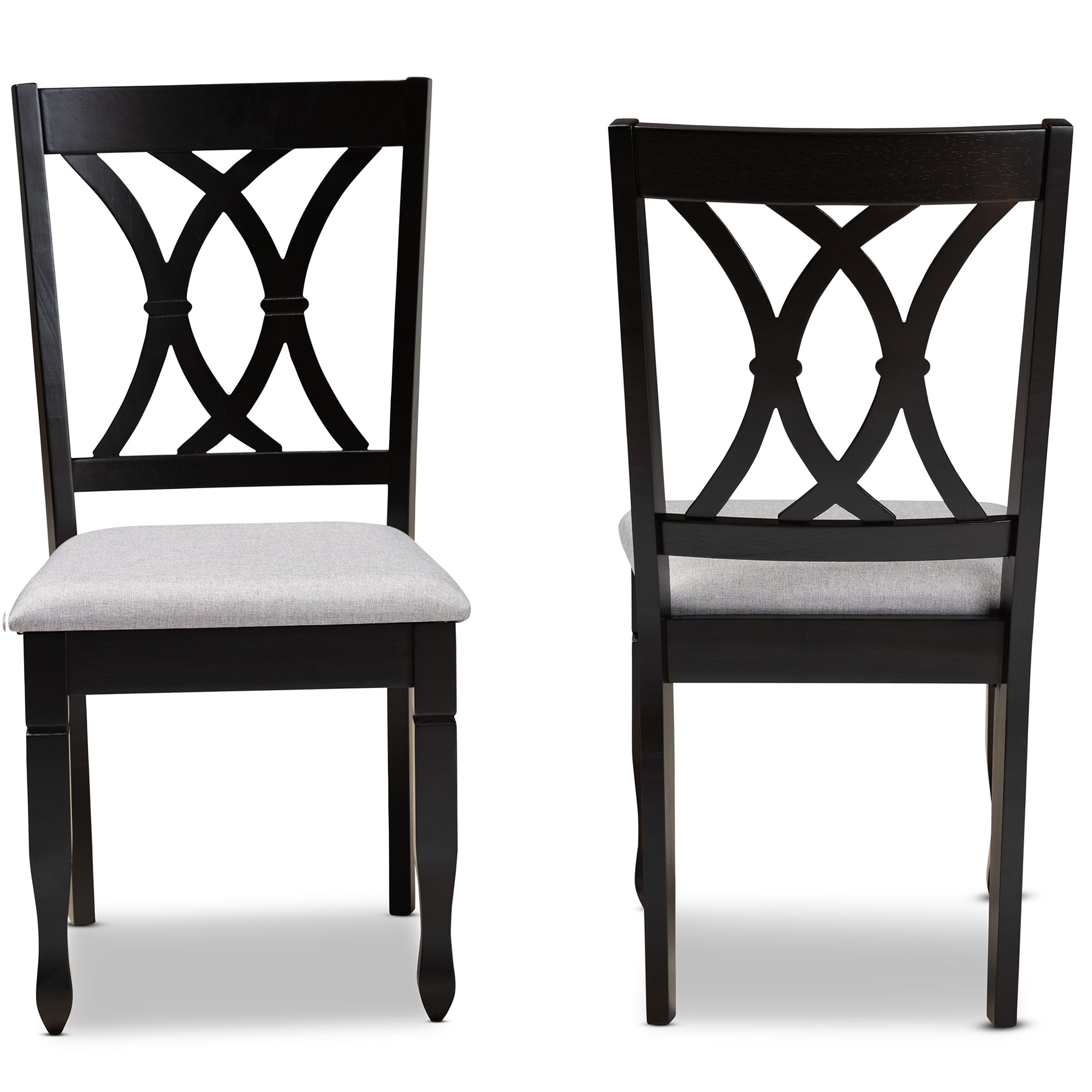Baxton Studio Reneau Modern and Contemporary Grey Fabric Upholstered Espresso Brown Finished Wood 2-Piece Dining Chair Set