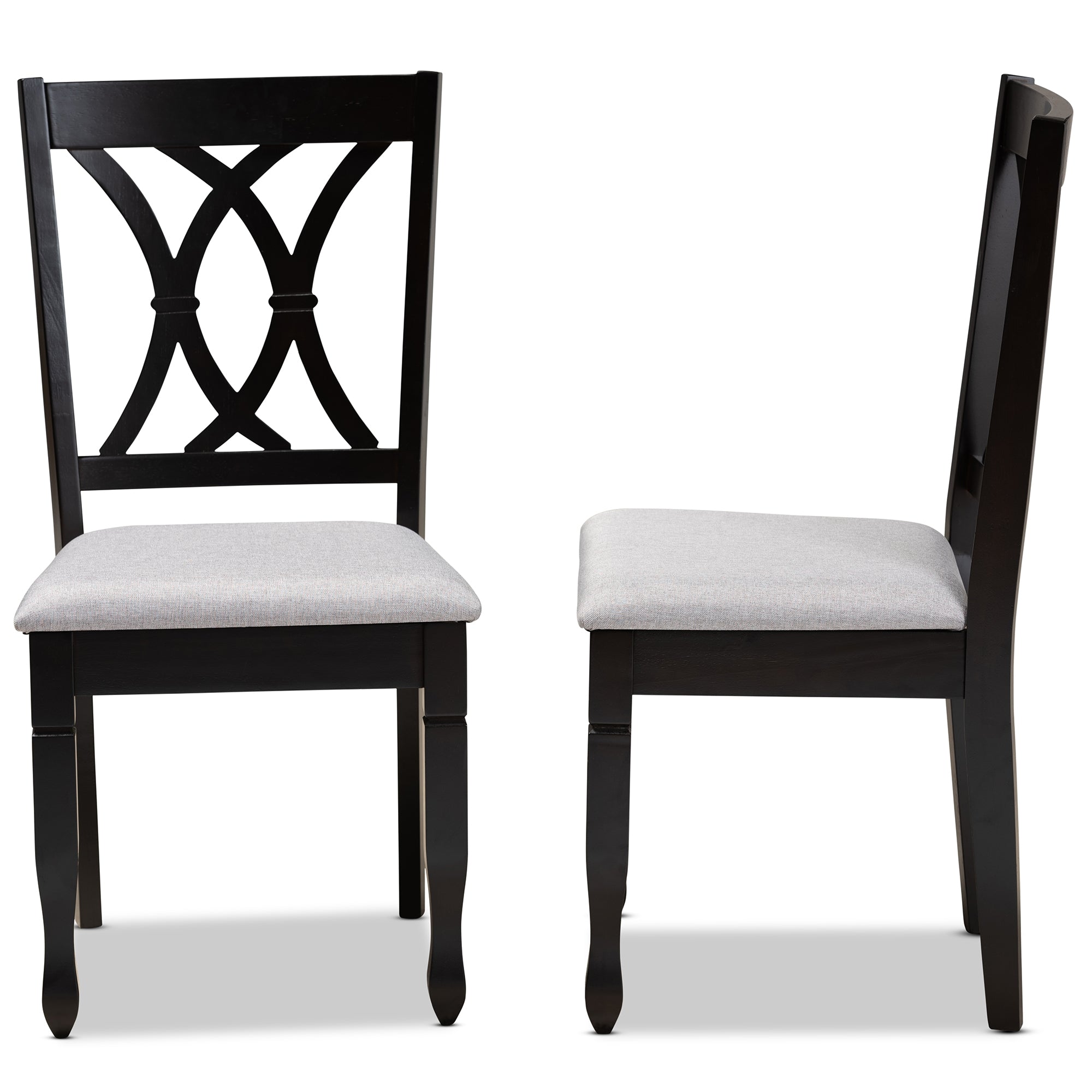 Baxton Studio Reneau Modern and Contemporary Grey Fabric Upholstered Espresso Brown Finished Wood 2-Piece Dining Chair Set