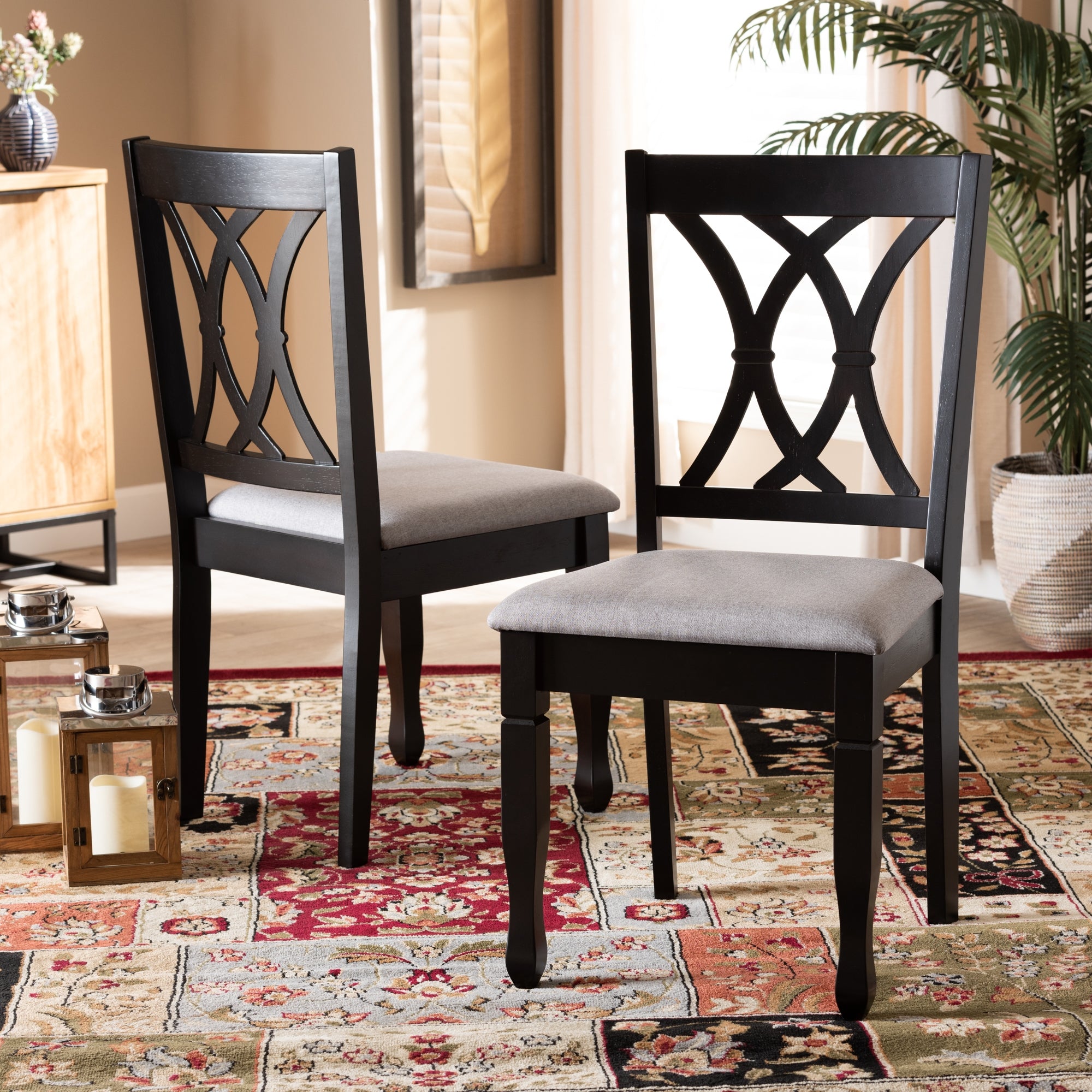 Baxton Studio Reneau Modern and Contemporary Grey Fabric Upholstered Espresso Brown Finished Wood 2-Piece Dining Chair Set