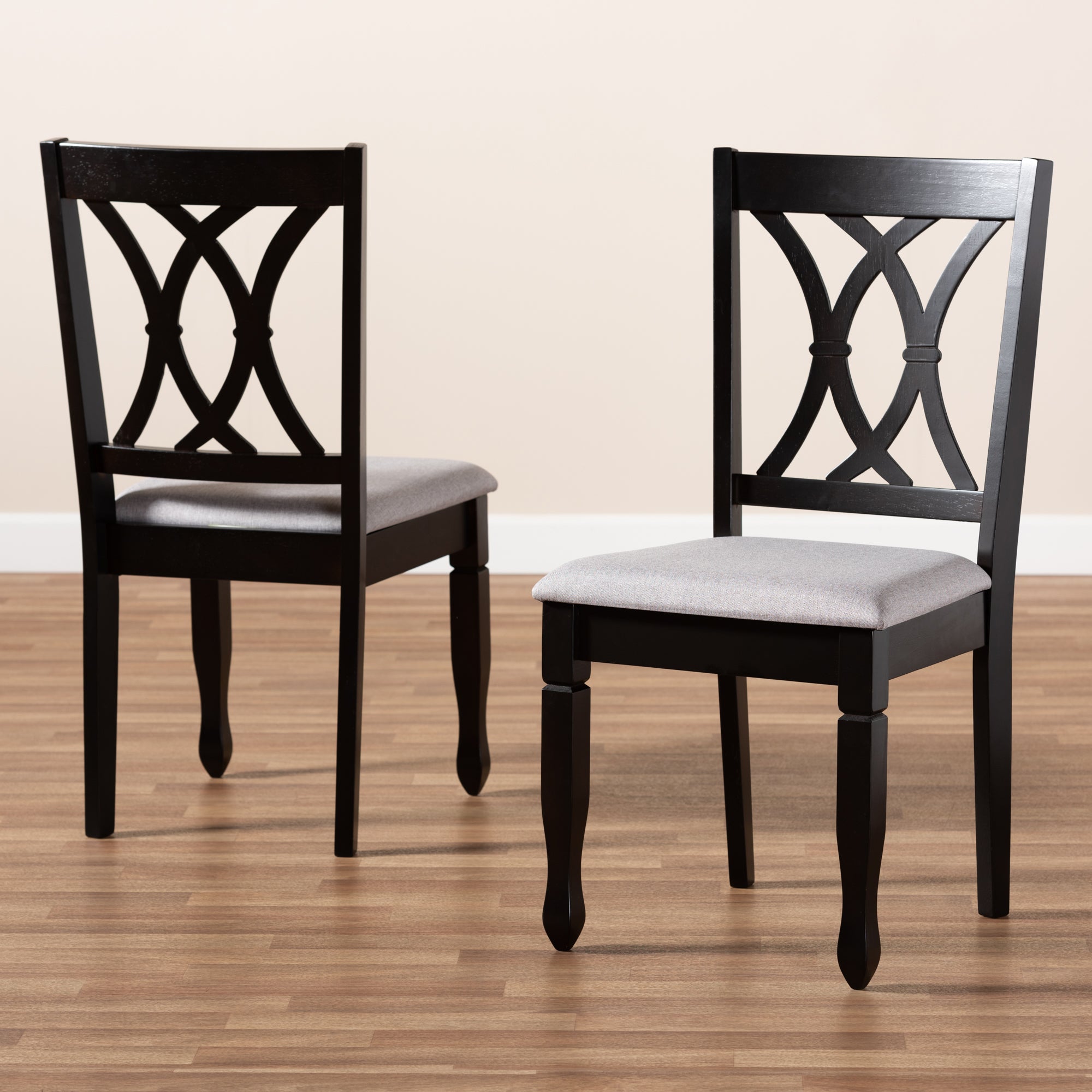 Baxton Studio Reneau Modern and Contemporary Grey Fabric Upholstered Espresso Brown Finished Wood 2-Piece Dining Chair Set