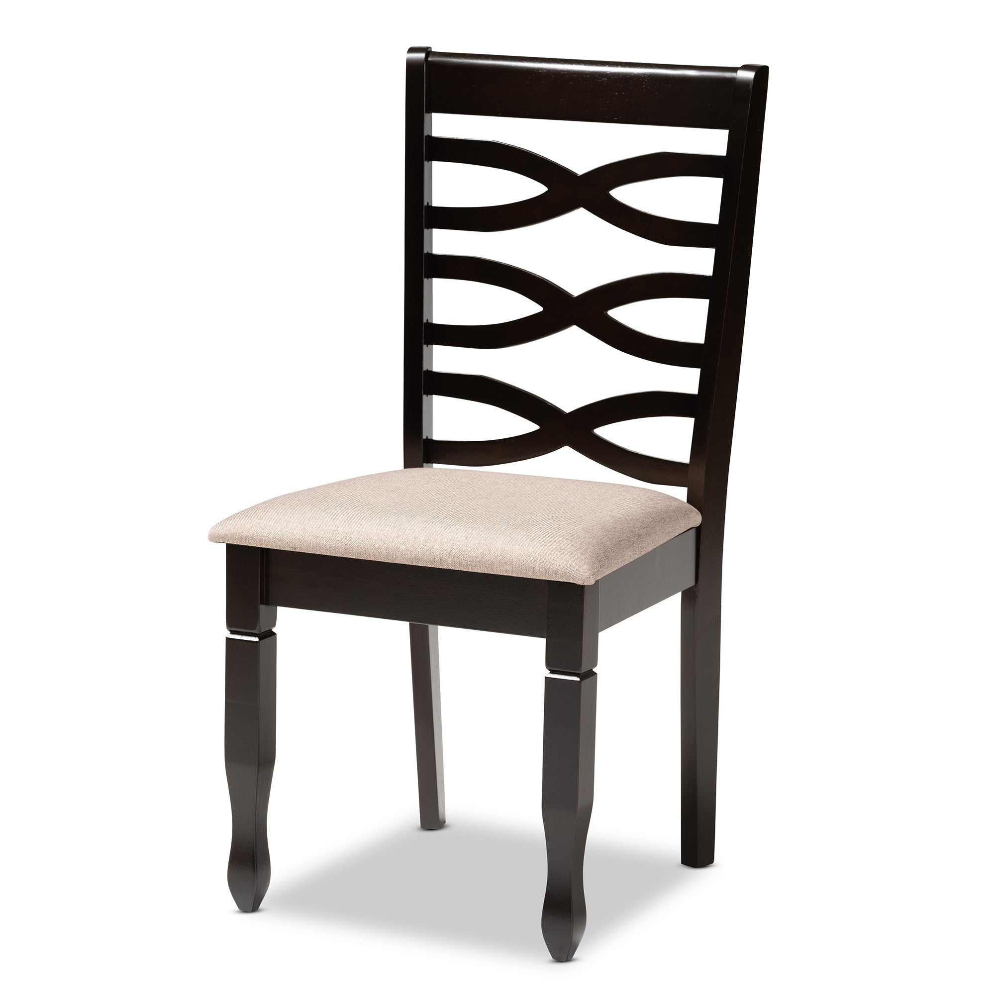 Baxton Studio Lanier Modern and Contemporary Sand Fabric Upholstered Dark Brown Finished Wood 7-Piece Dining Set