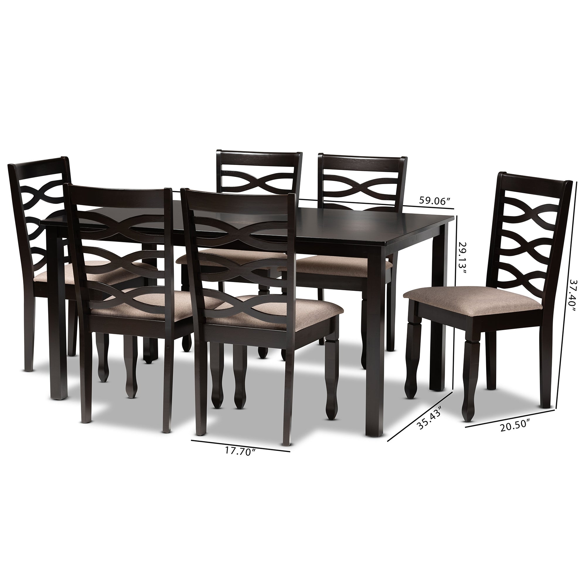 Baxton Studio Lanier Modern and Contemporary Sand Fabric Upholstered Dark Brown Finished Wood 7-Piece Dining Set
