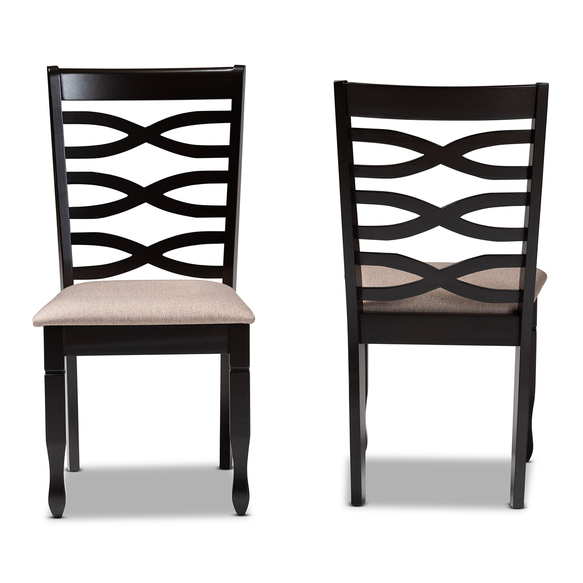 Baxton Studio Lanier Modern and Contemporary Sand Fabric Upholstered Dark Brown Finished 2-Piece Wood Dining Chair Set