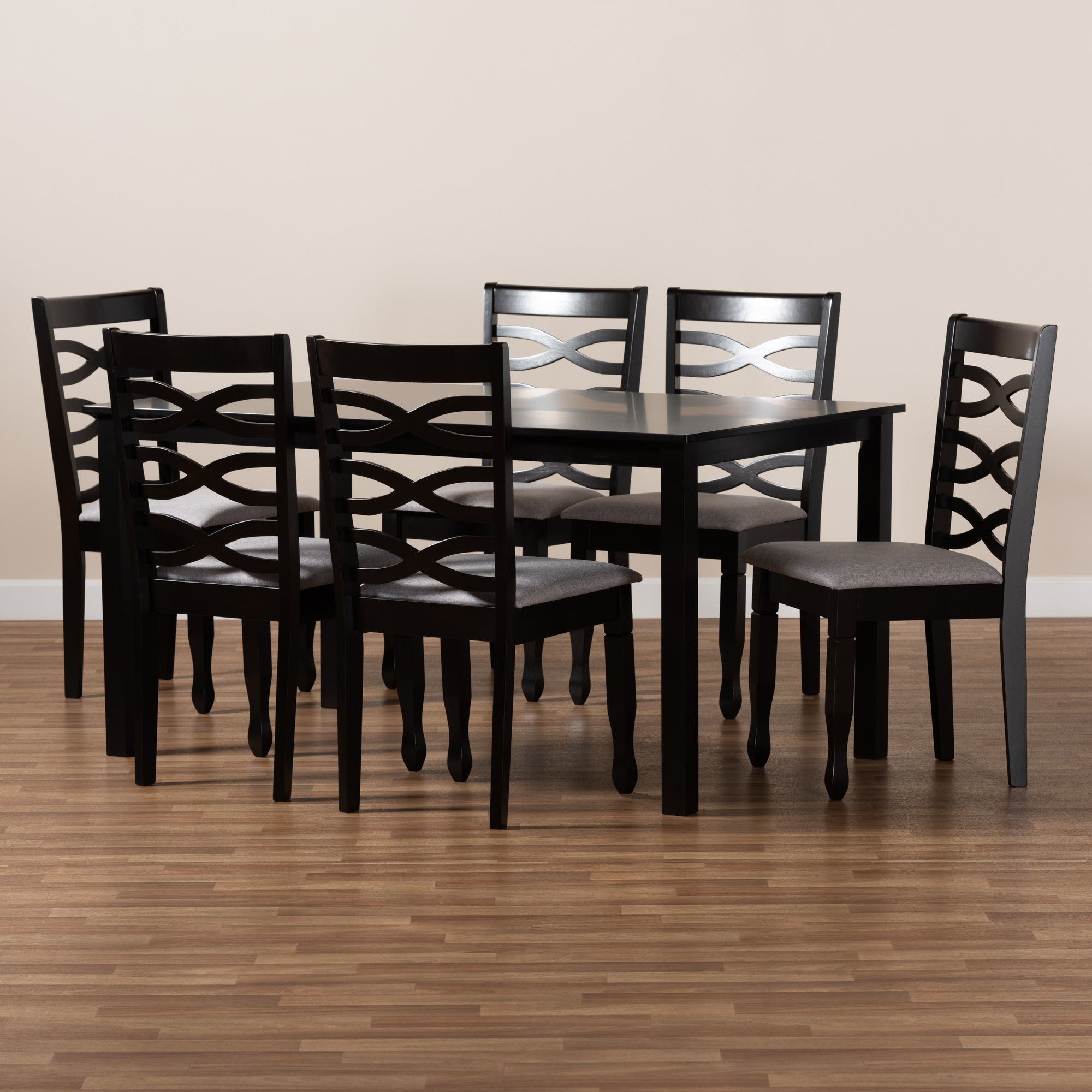 Baxton Studio Lanier Modern and Contemporary Grey Fabric Upholstered and Dark Brown Finished Wood 7-Piece Dining Set