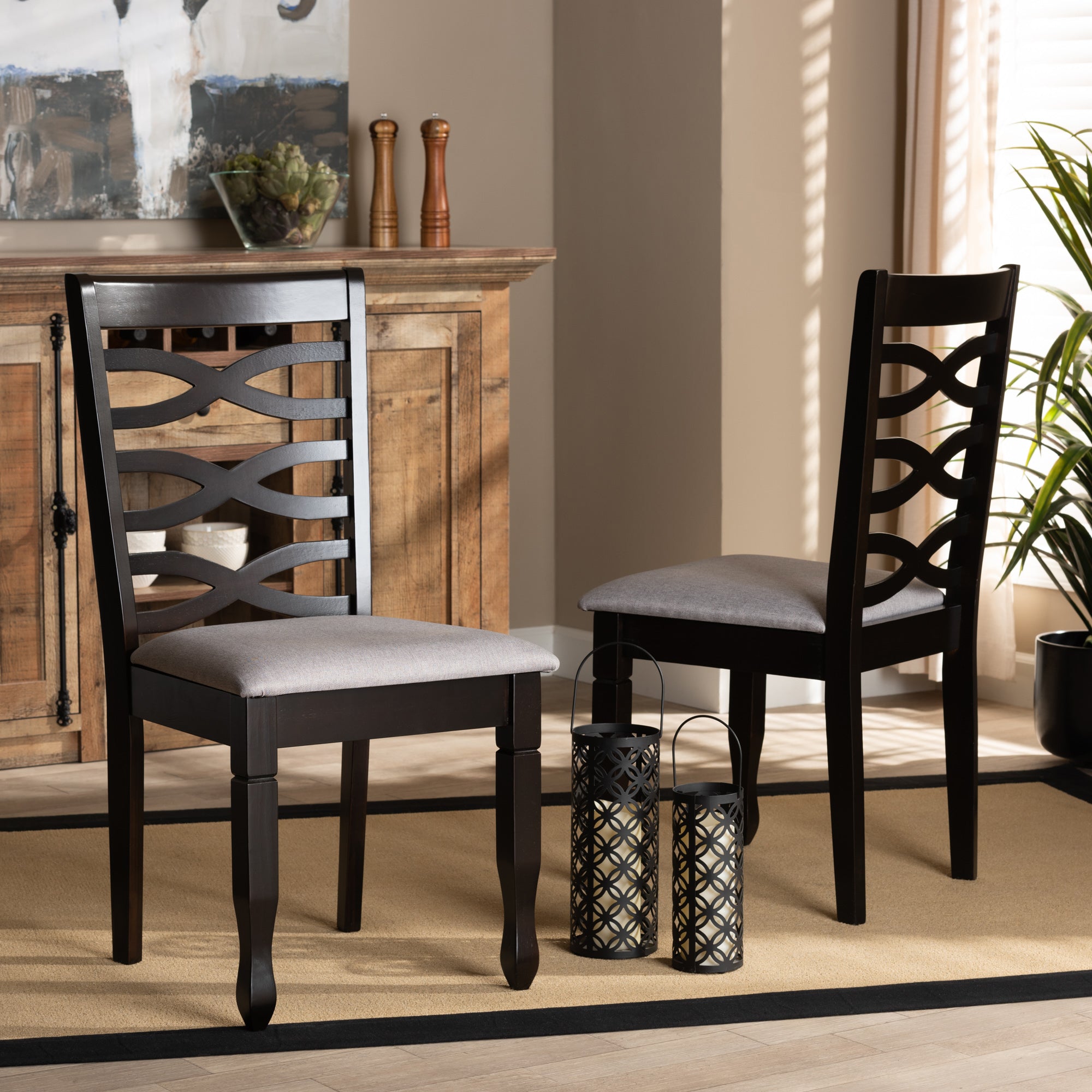 Baxton Studio Lanier Modern and Contemporary Grey Fabric Upholstered Espresso Brown Finished Wood 2-Piece Dining Chair Set