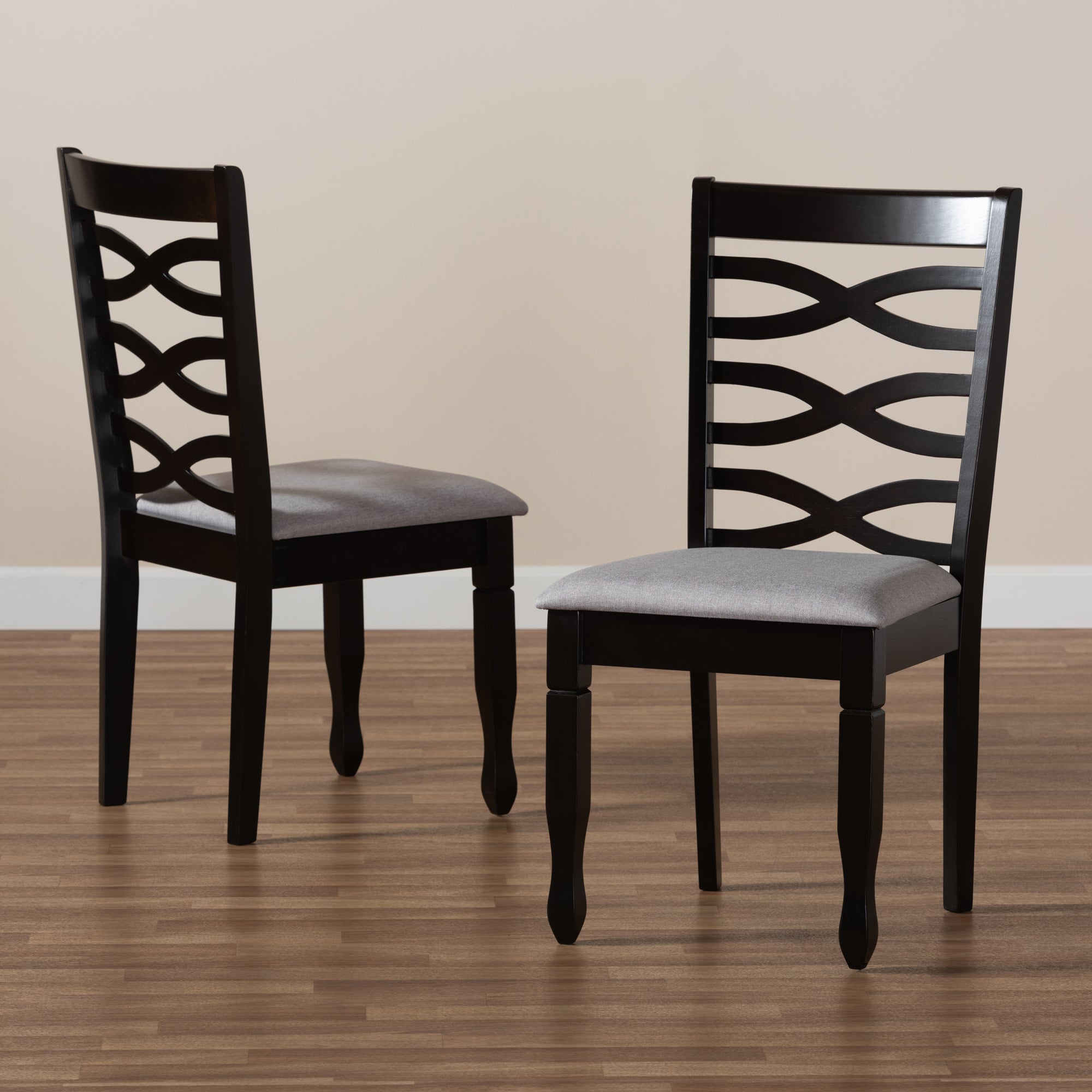 Baxton Studio Lanier Modern and Contemporary Grey Fabric Upholstered Espresso Brown Finished Wood 2-Piece Dining Chair Set