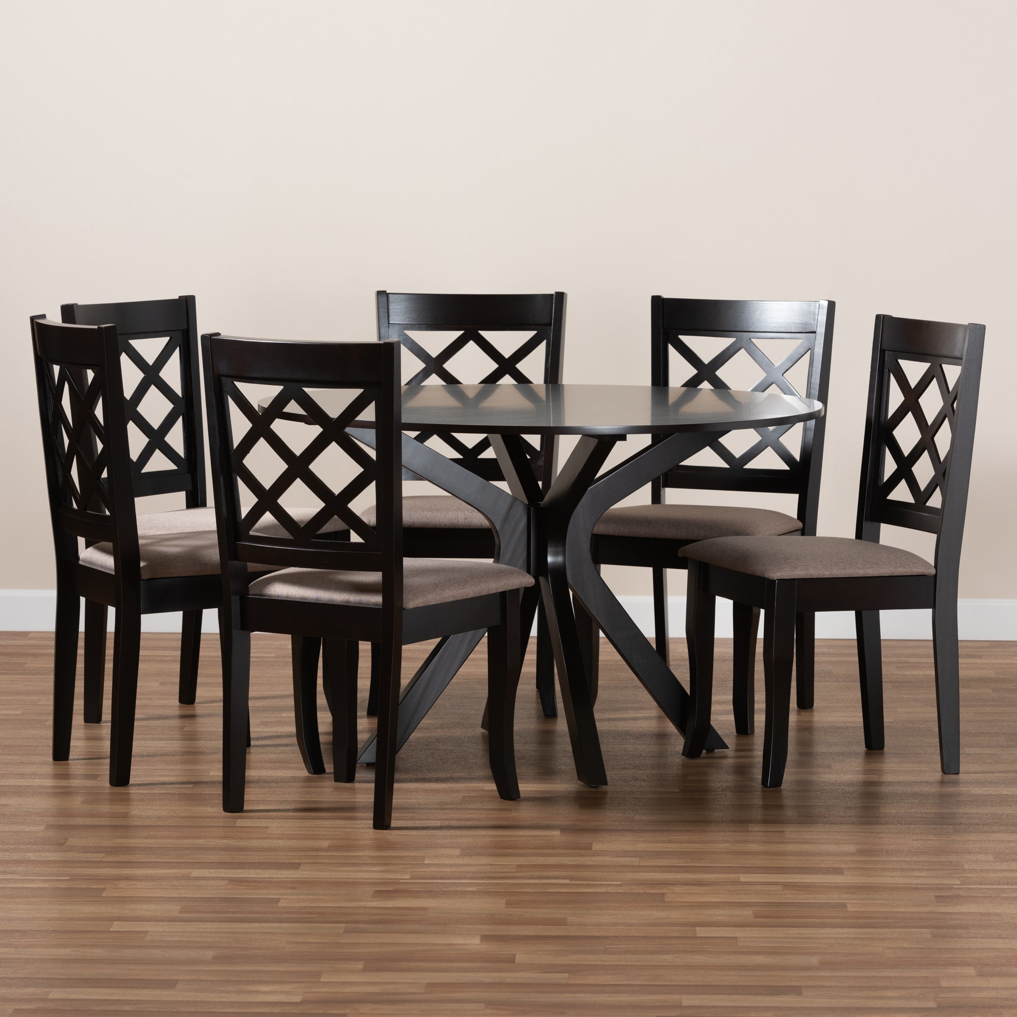 Baxton Studio Jana Modern and Contemporary Sand Fabric Upholstered and Dark Brown Finished Wood 7-Piece Dining Set