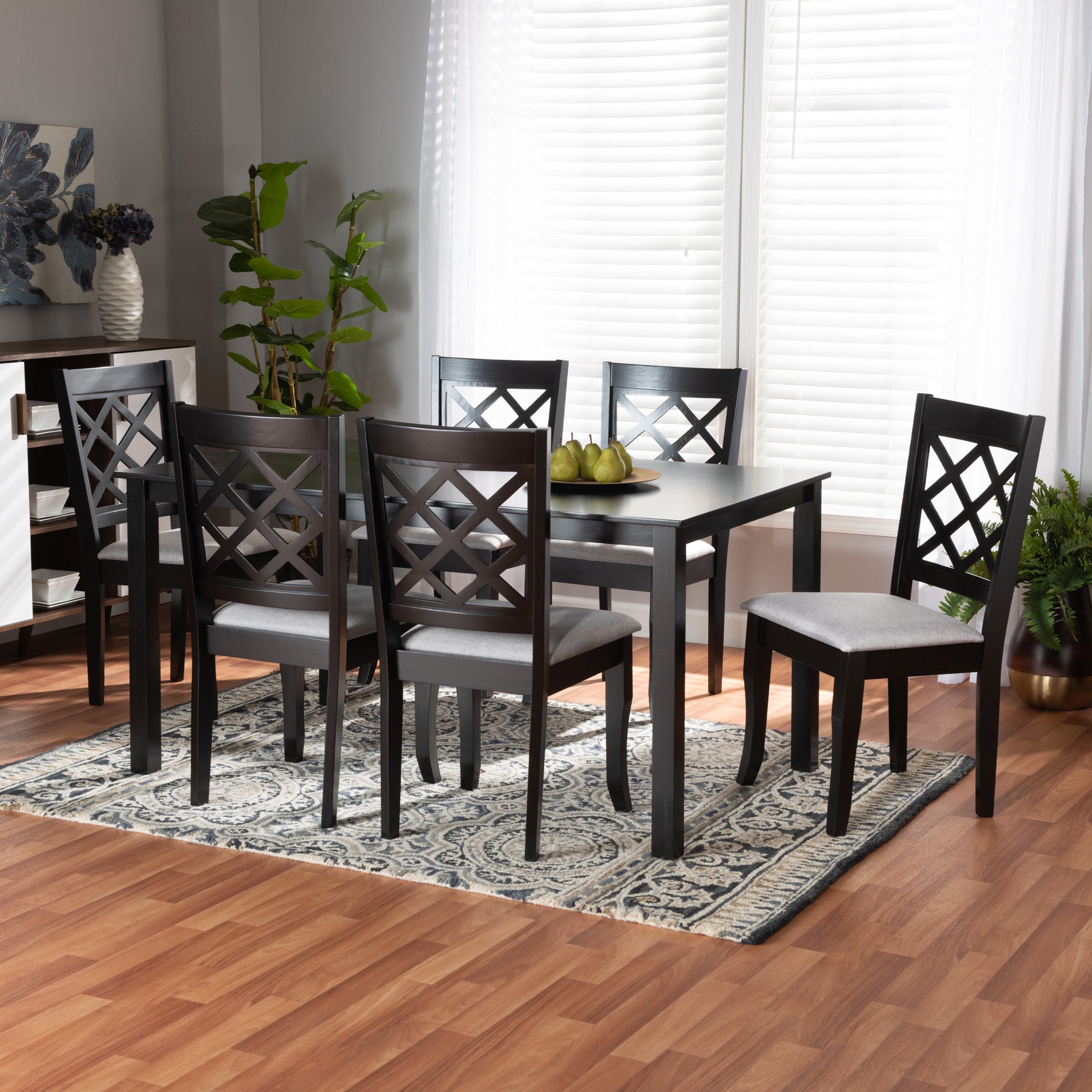 Baxton Studio Verner Modern and Contemporary Grey Fabric Upholstered and Dark Brown Finished Wood  7-Piece Dining Set