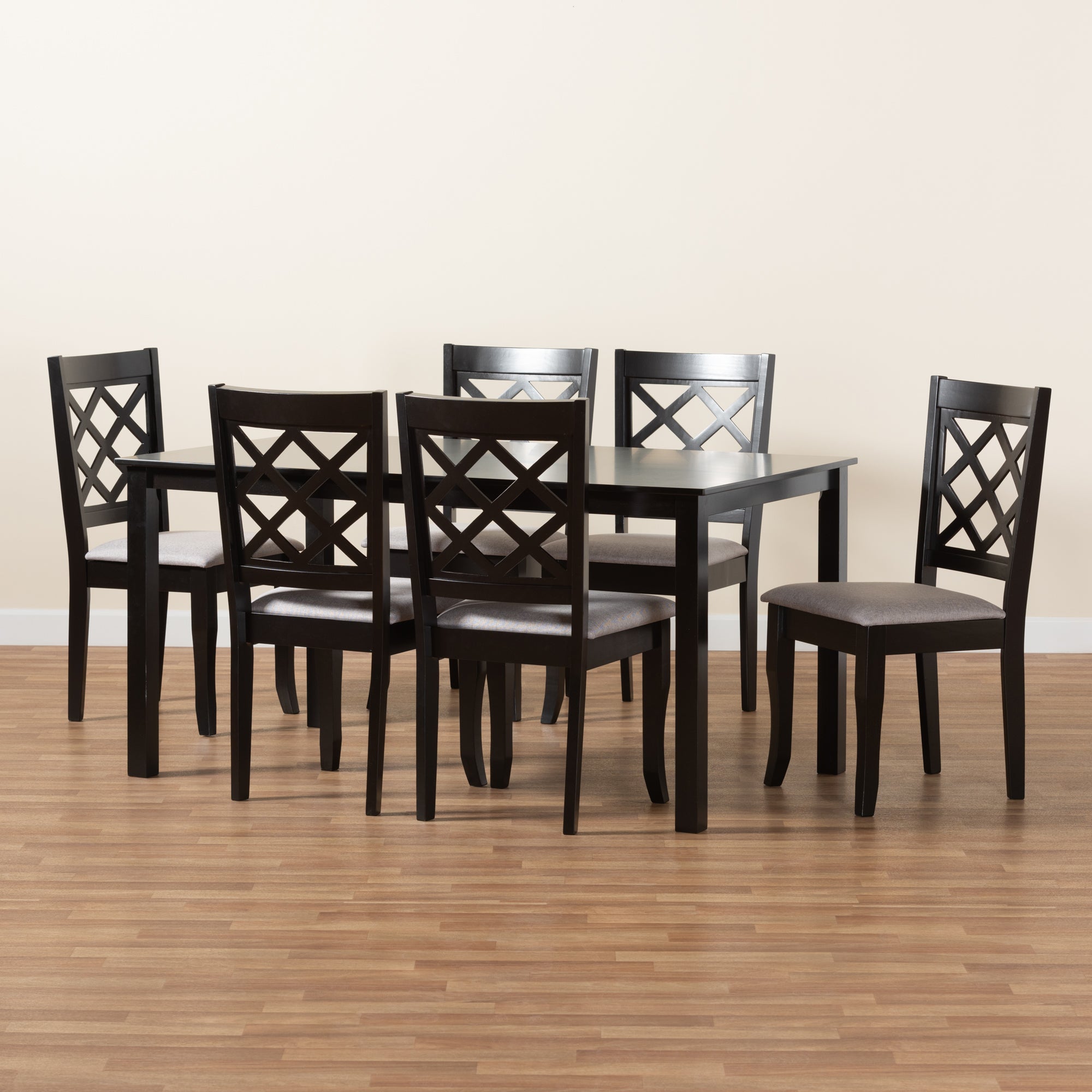 Baxton Studio Verner Modern and Contemporary Grey Fabric Upholstered and Dark Brown Finished Wood  7-Piece Dining Set