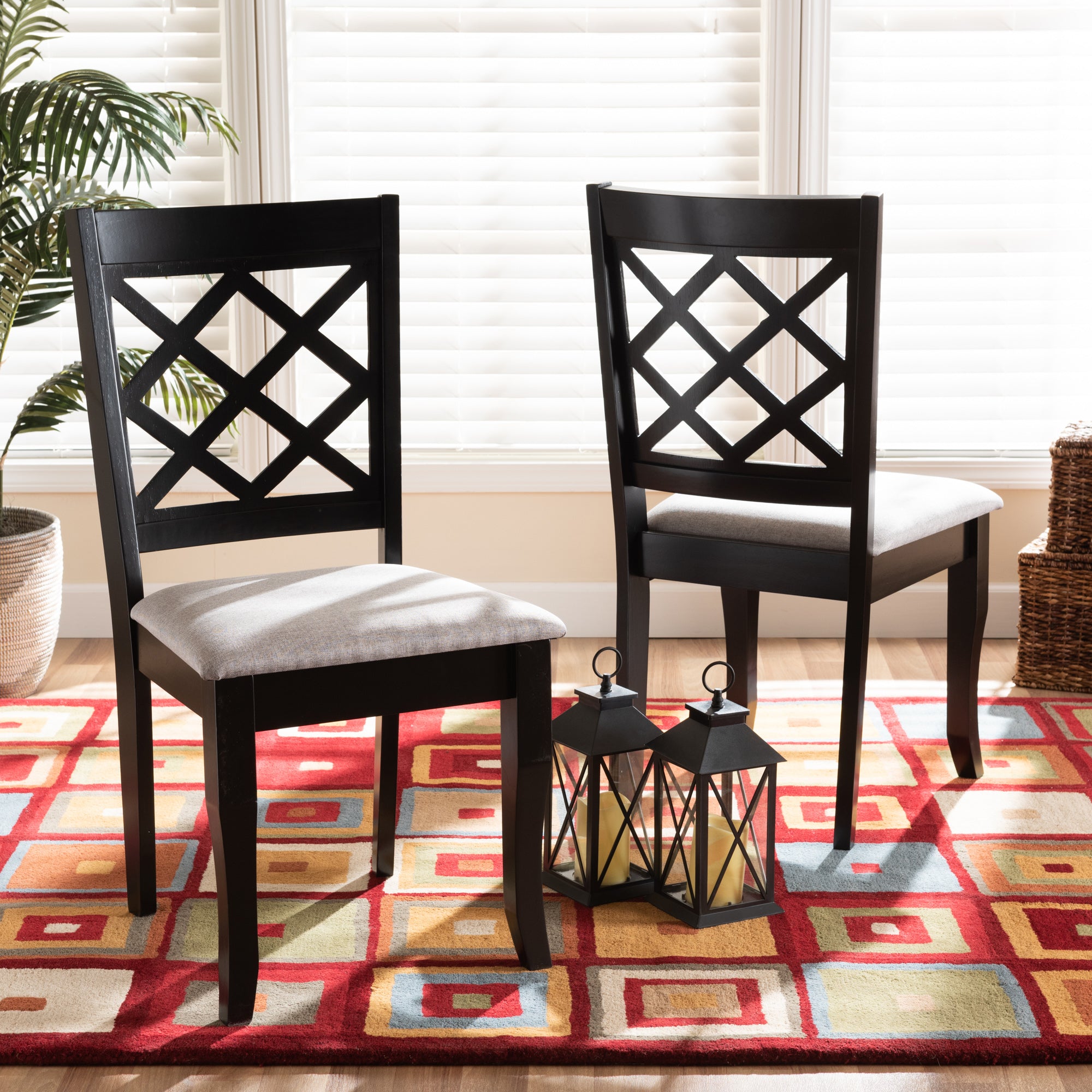 Baxton Studio Verner Modern and Contemporary Grey Fabric Upholstered and Dark Brown Finished Wood 2-Piece Dining Chair Set