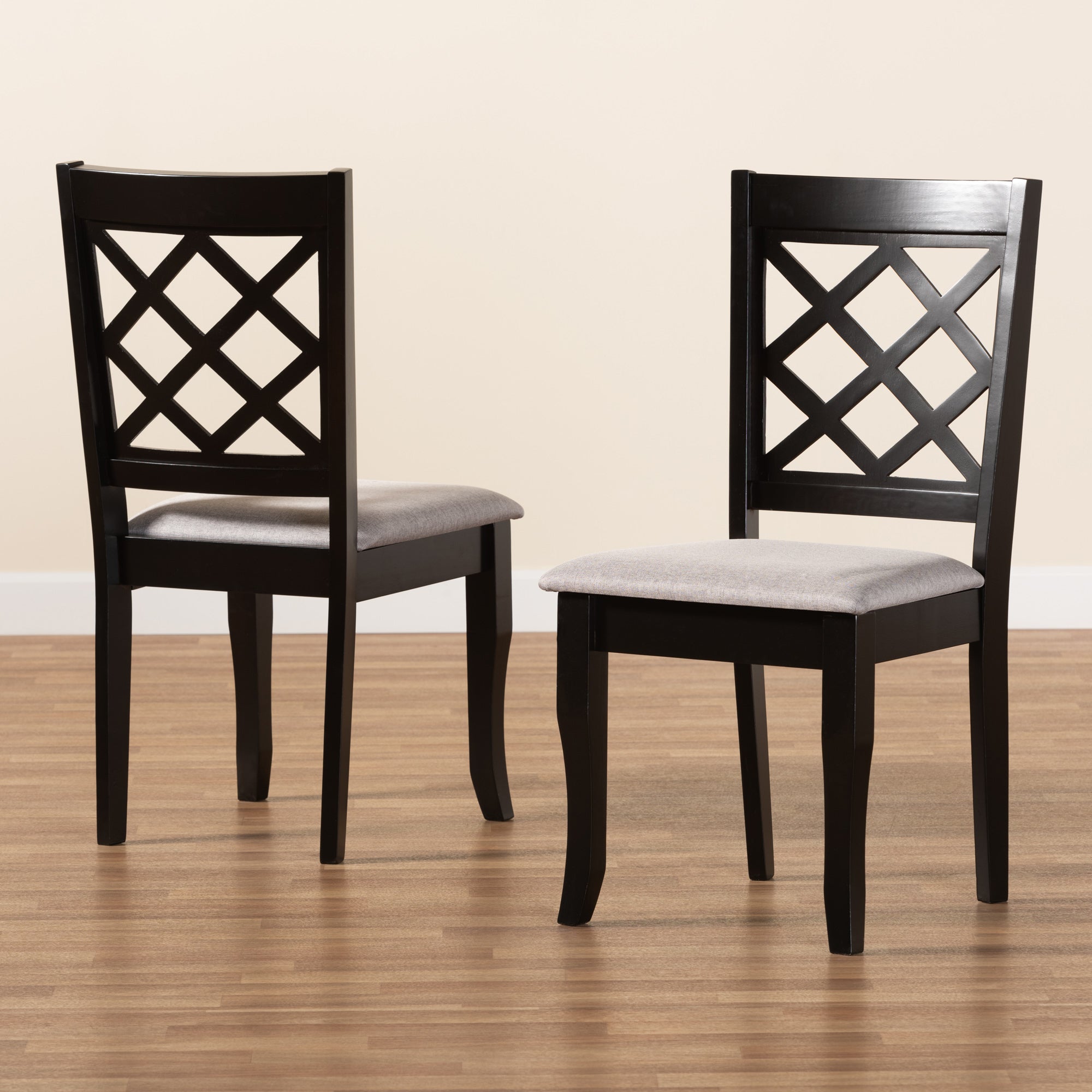 Baxton Studio Verner Modern and Contemporary Grey Fabric Upholstered and Dark Brown Finished Wood 2-Piece Dining Chair Set