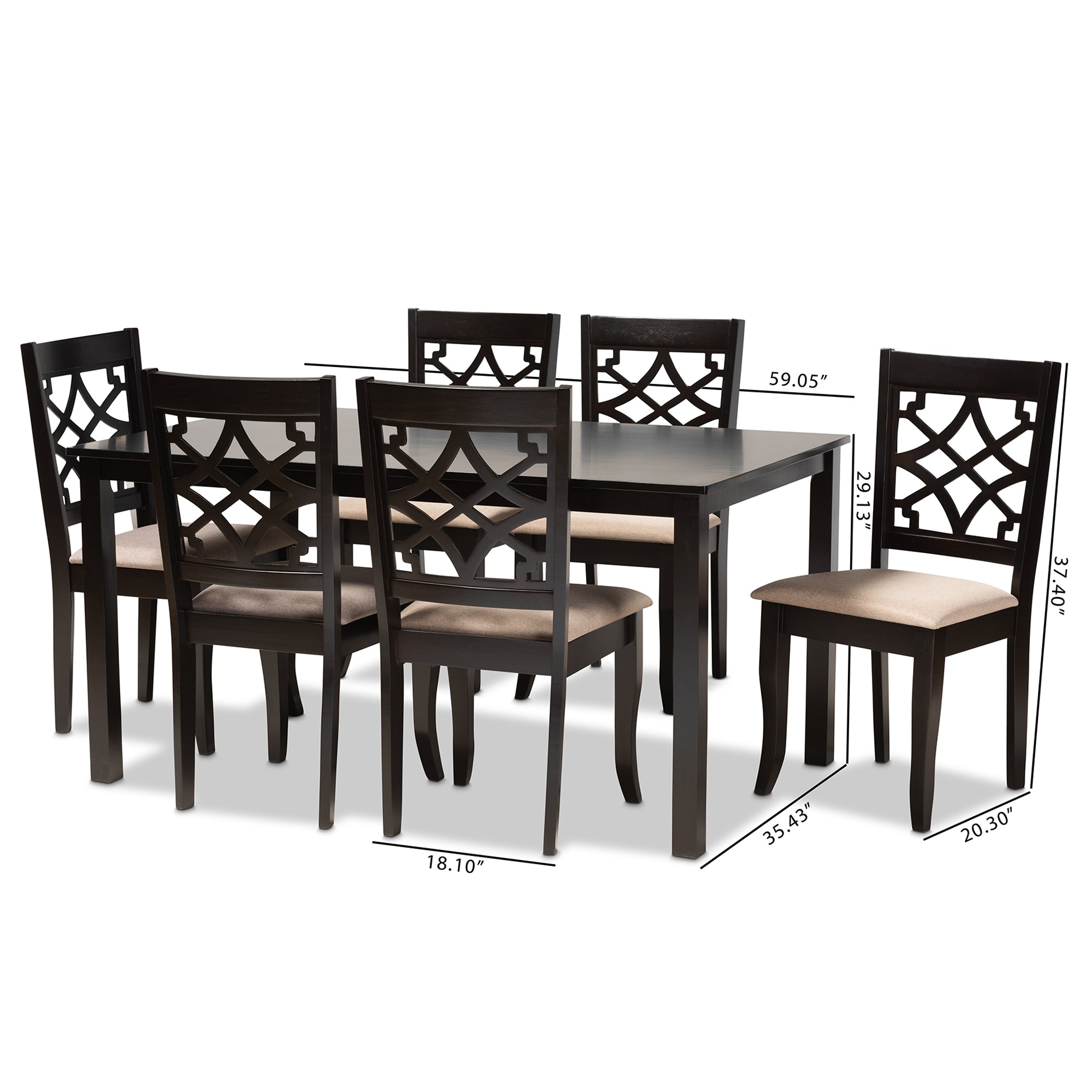 Baxton Studio Mael Modern and Contemporary Sand Fabric Upholstered and Espresso Brown Finished Wood 7-Piece Dining Set