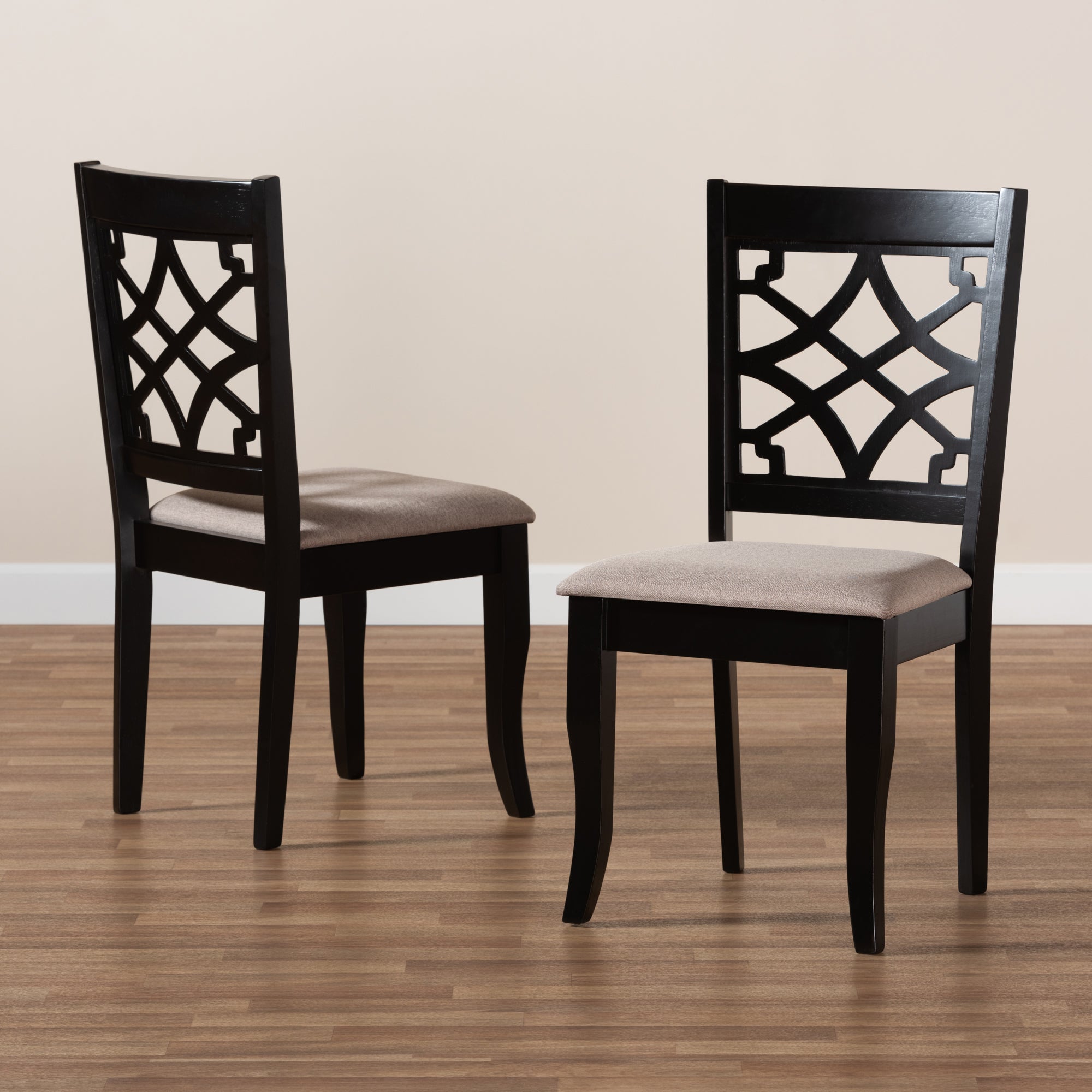Baxton Studio Mael Modern and Contemporary Sand Fabric Upholstered and Espresso Brown Finished Wood 2-Piece Dining Chair Set