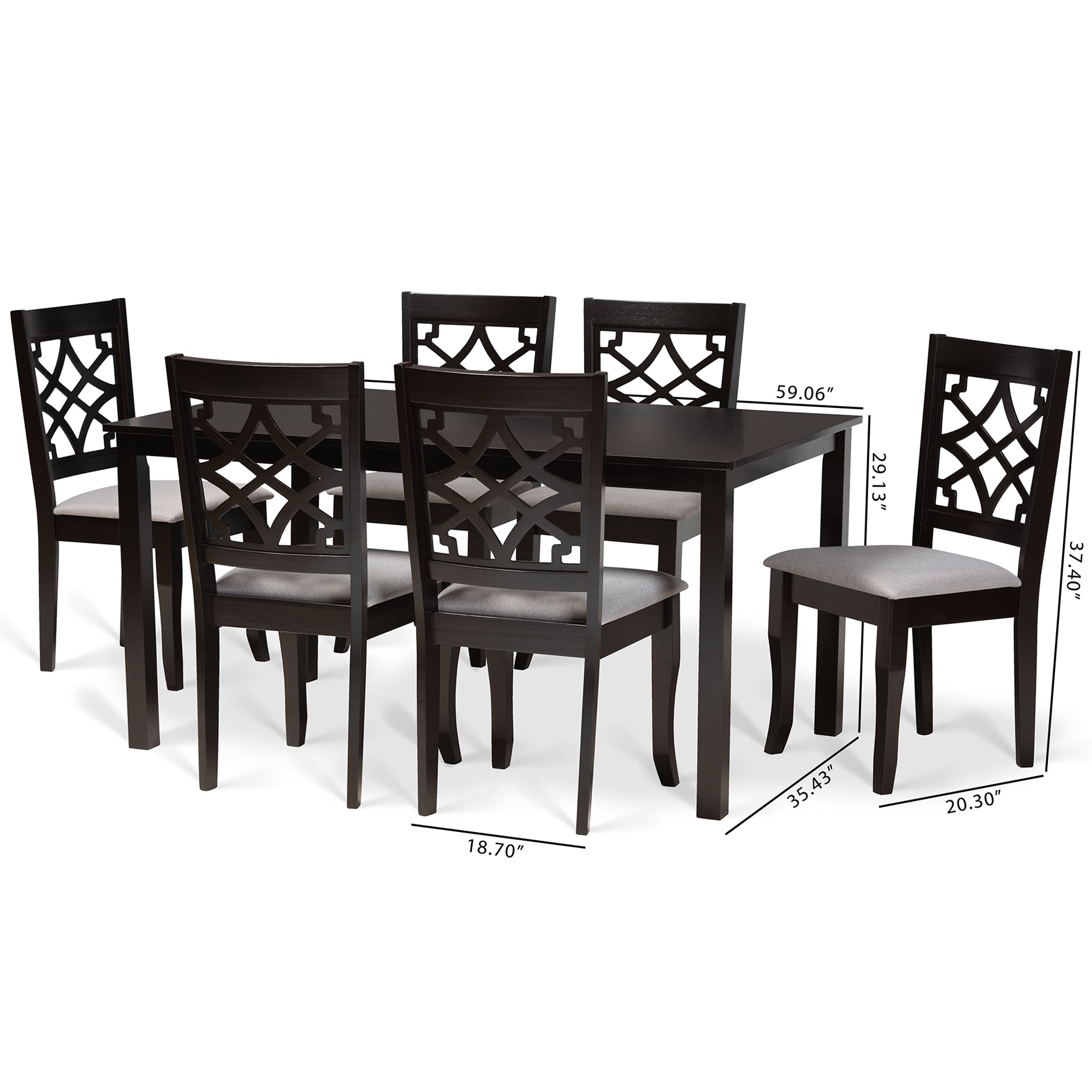 Baxton Studio Mael Modern and Contemporary Grey Fabric Upholstered and Dark Brown Finished Wood 7-Piece Dining Set