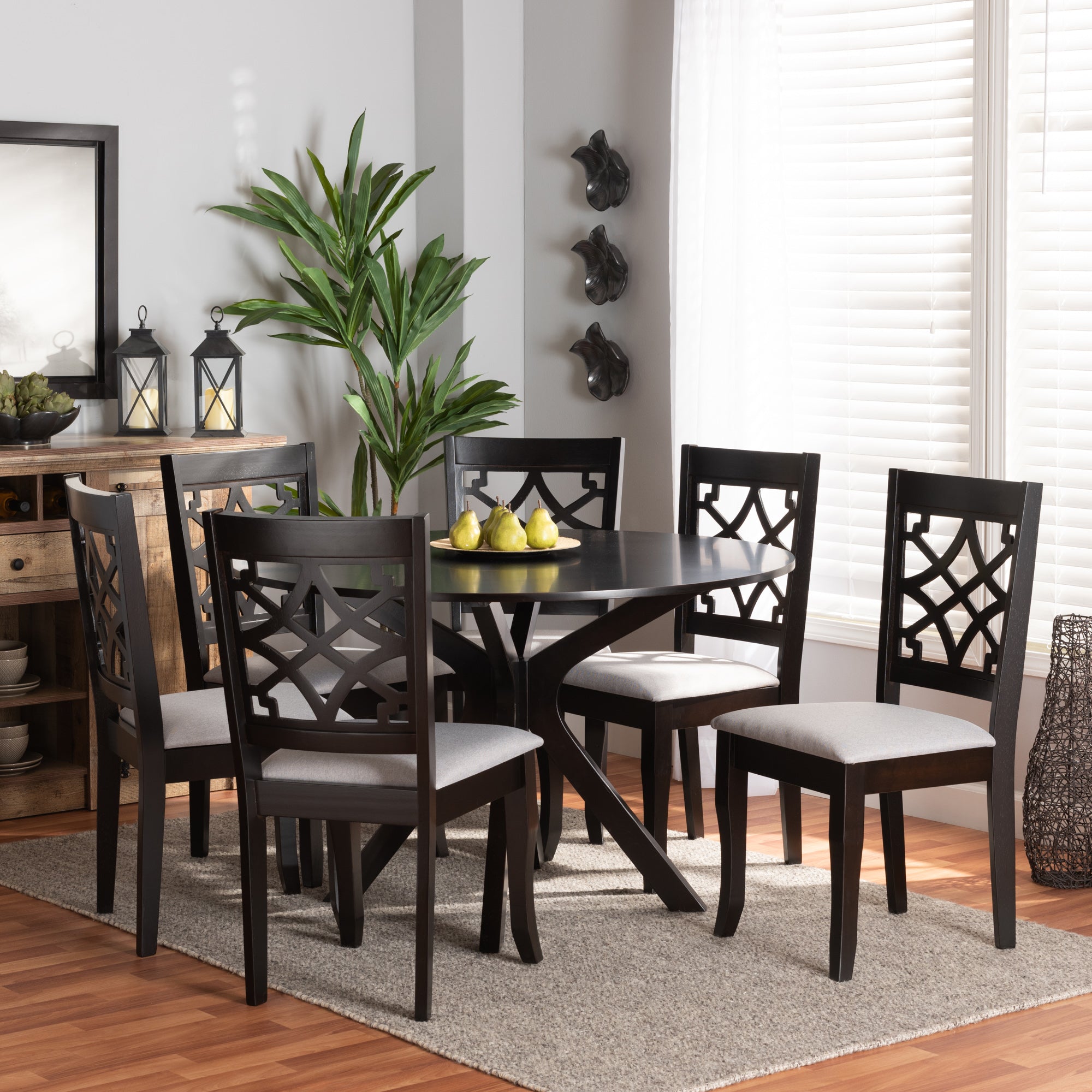 Baxton Studio Elena Modern and Contemporary Grey Fabric Upholstered and Dark Brown Finished Wood 7-Piece Dining Set