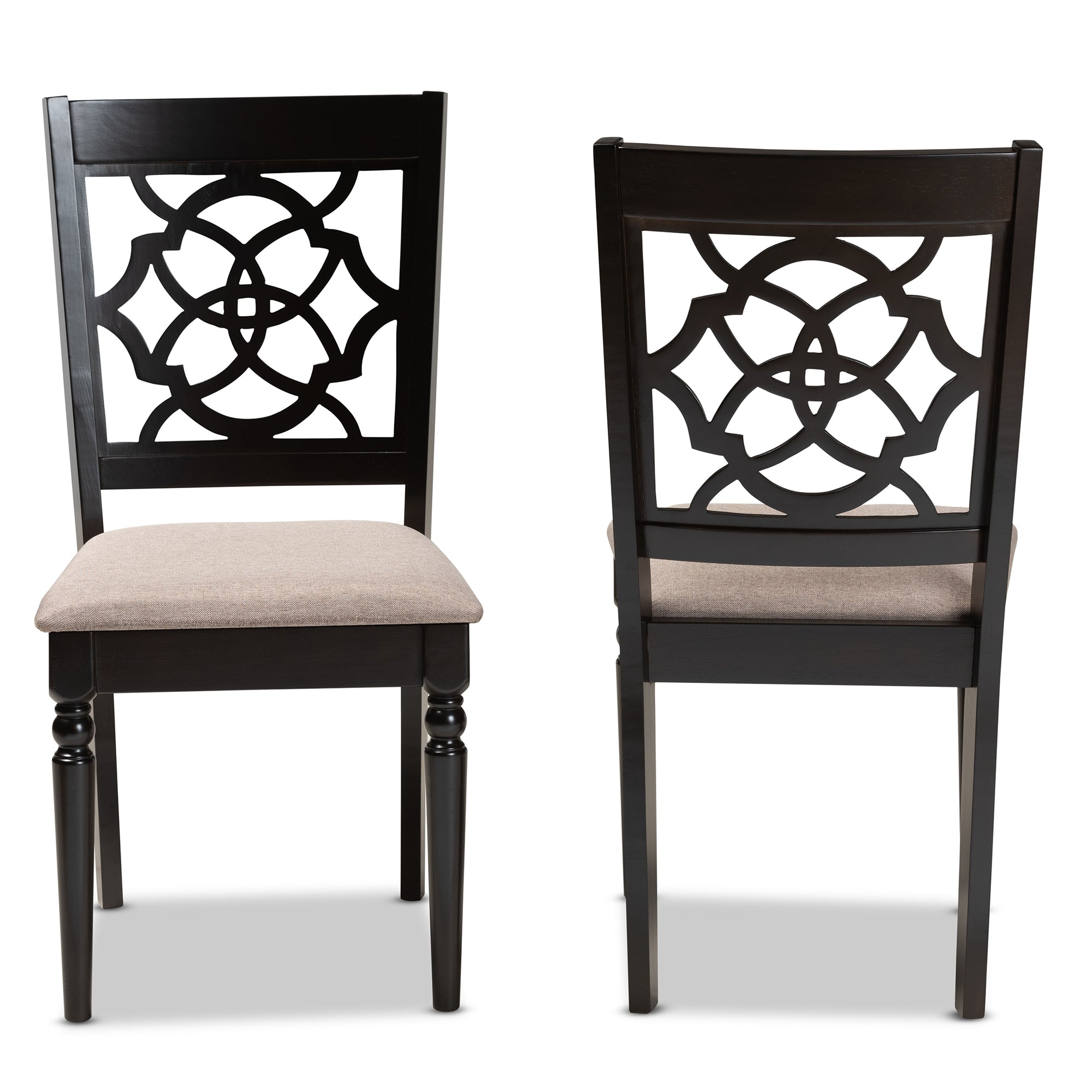 Baxton Studio Renaud Modern and Contemporary Sand Fabric Upholstered and Espresso Brown Finished Wood 2-Piece Dining Chair Set Set